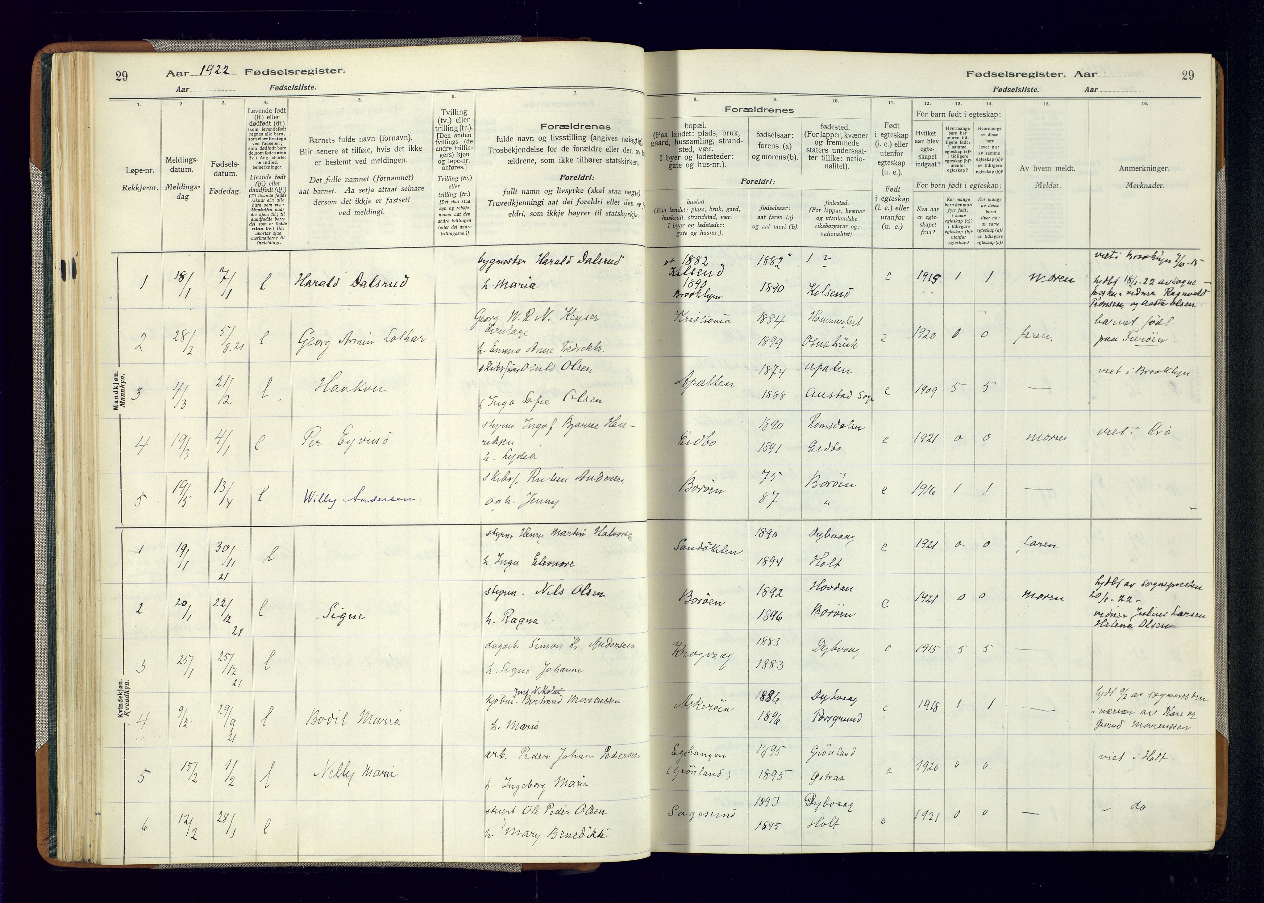 Dypvåg sokneprestkontor, AV/SAK-1111-0007/J/Ja/L0001: Birth register no. II.4.3, 1916-1975, p. 29