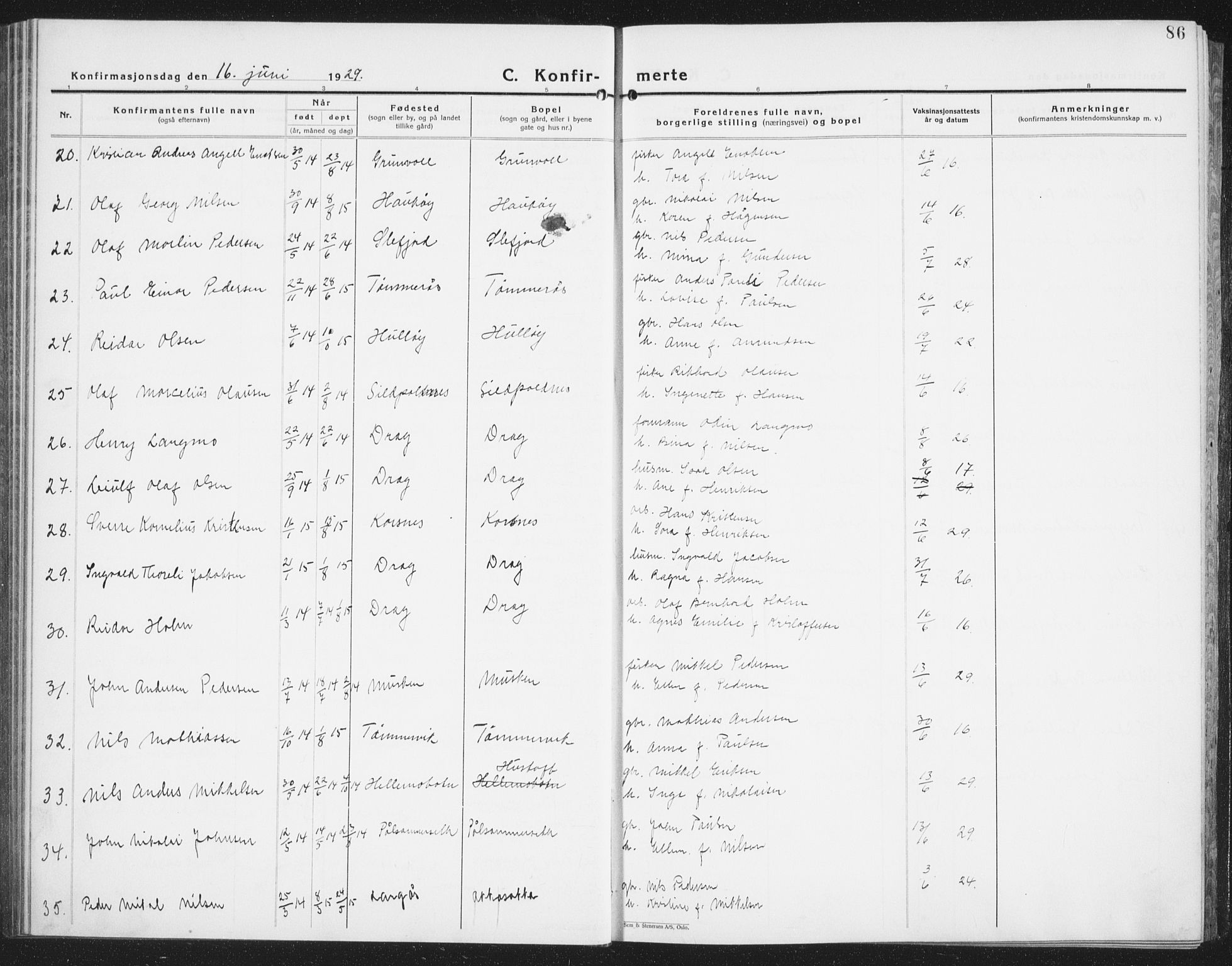 Ministerialprotokoller, klokkerbøker og fødselsregistre - Nordland, SAT/A-1459/861/L0879: Parish register (copy) no. 861C05, 1926-1939, p. 86