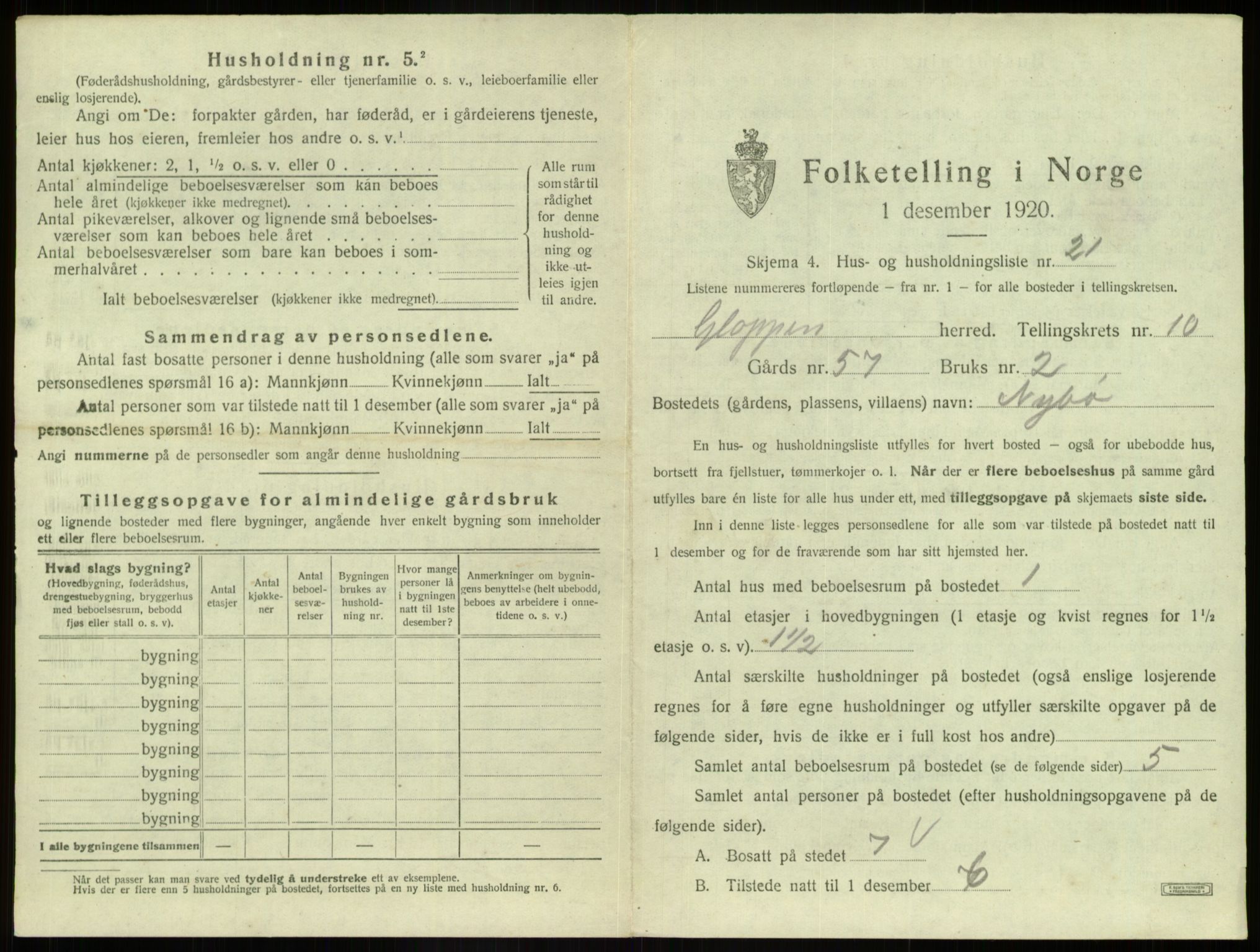 SAB, 1920 census for Gloppen, 1920, p. 694