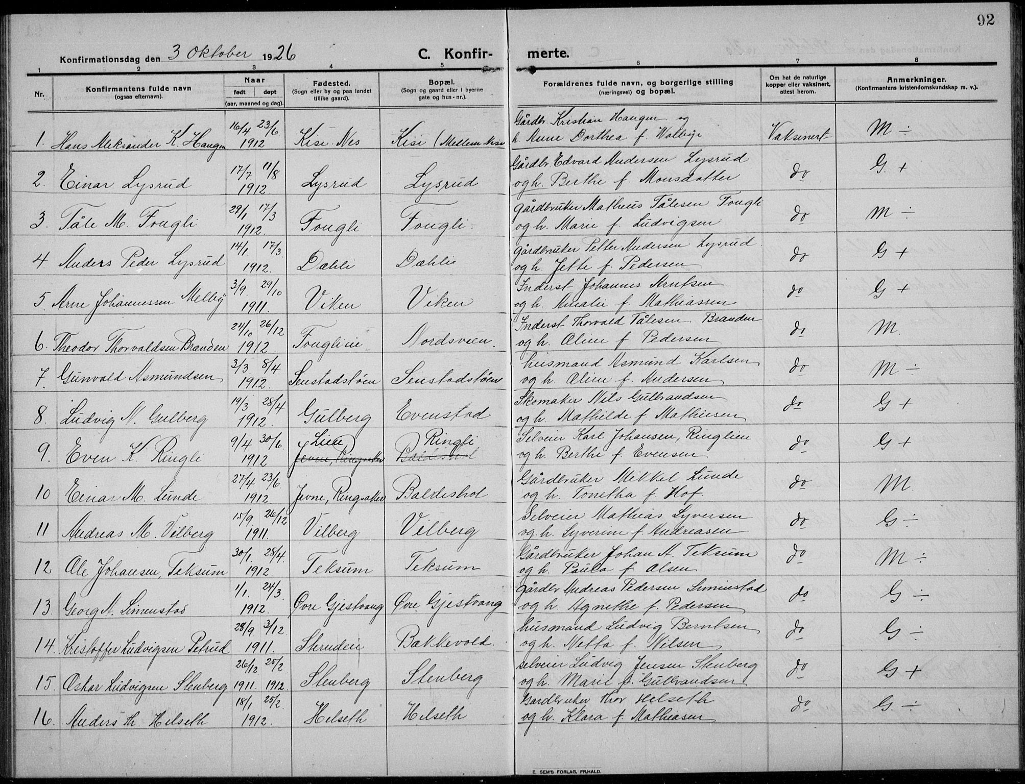 Nes prestekontor, Hedmark, AV/SAH-PREST-020/L/La/L0009: Parish register (copy) no. 9, 1913-1936, p. 92