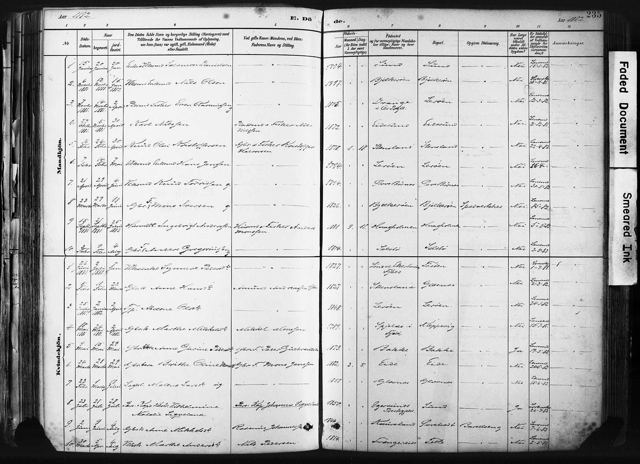 Sund sokneprestembete, SAB/A-99930: Parish register (official) no. B 1, 1882-1907, p. 235