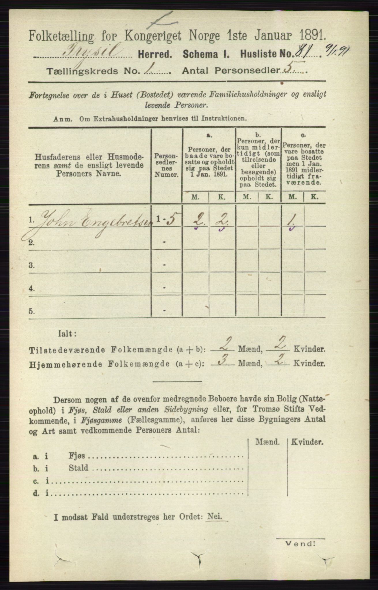 RA, 1891 census for 0428 Trysil, 1891, p. 112