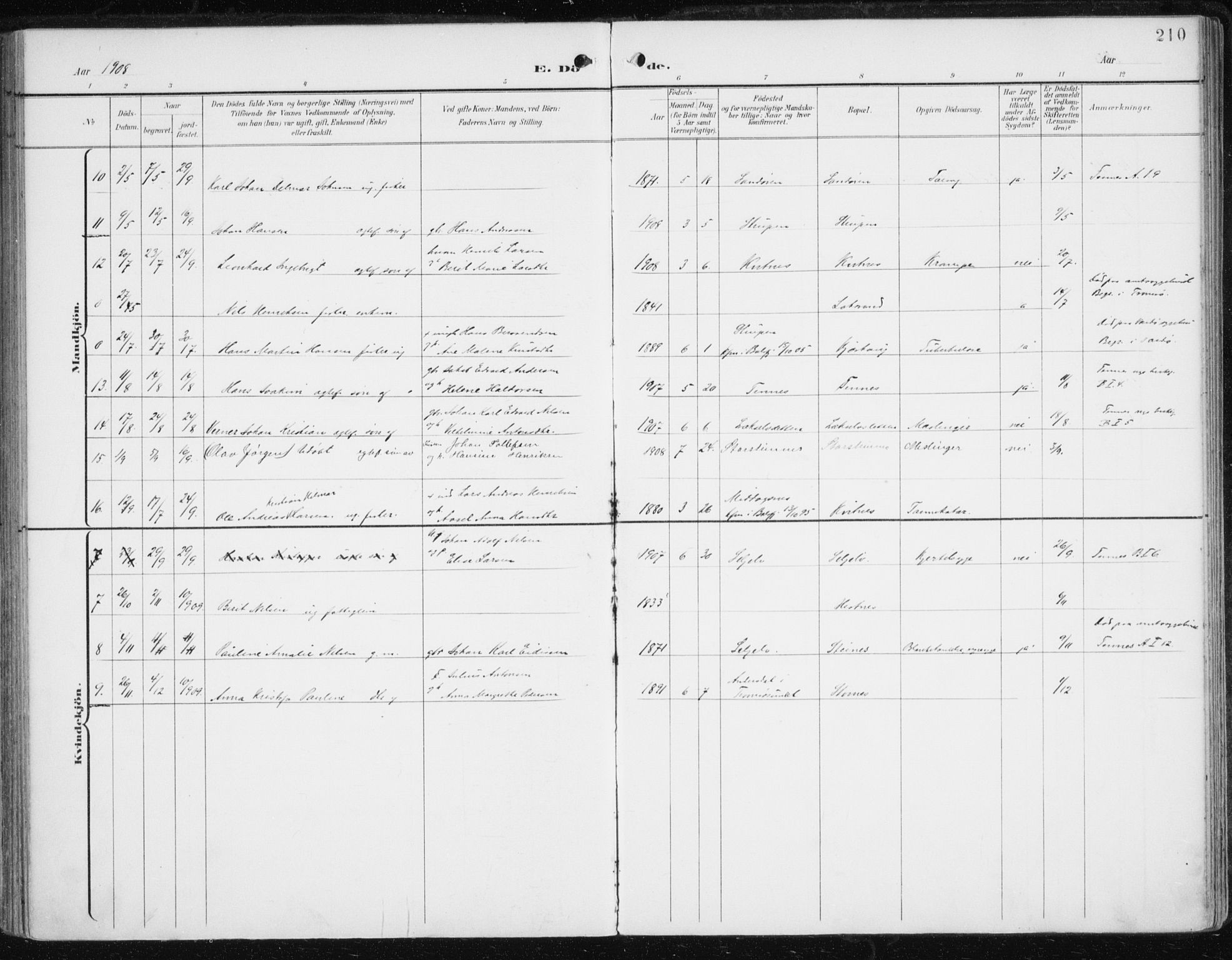 Balsfjord sokneprestembete, AV/SATØ-S-1303/G/Ga/L0006kirke: Parish register (official) no. 6, 1897-1909, p. 210