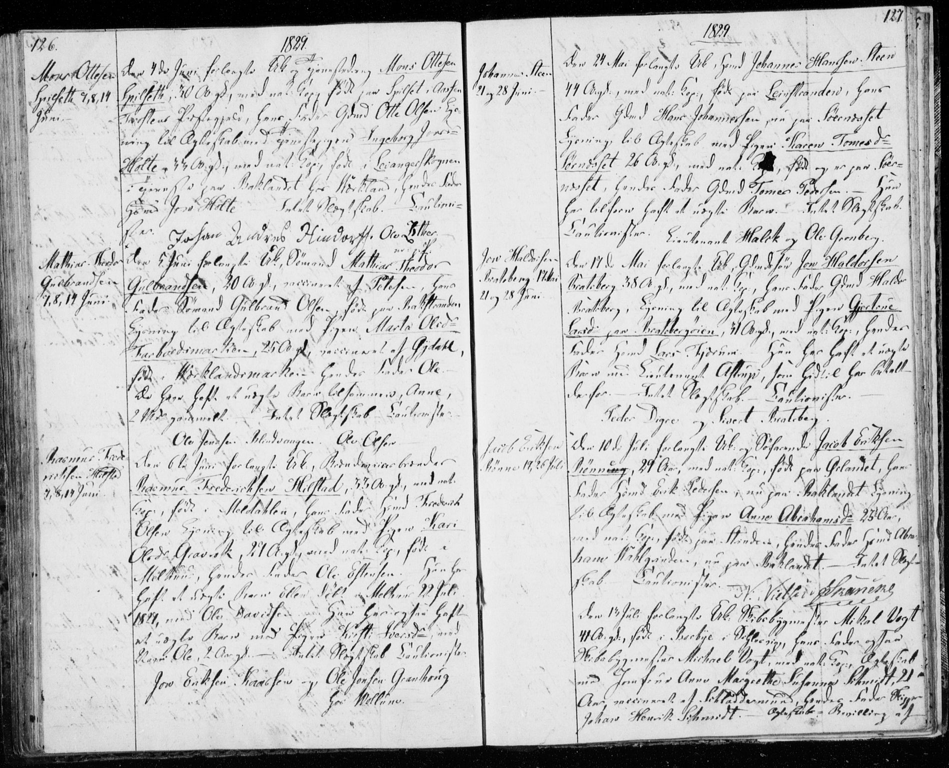 Ministerialprotokoller, klokkerbøker og fødselsregistre - Sør-Trøndelag, AV/SAT-A-1456/606/L0295: Banns register no. 606A10, 1815-1833, p. 126-127