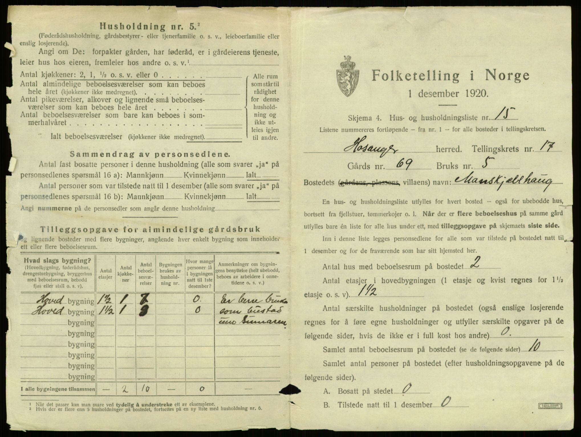 SAB, 1920 census for Hosanger, 1920, p. 913