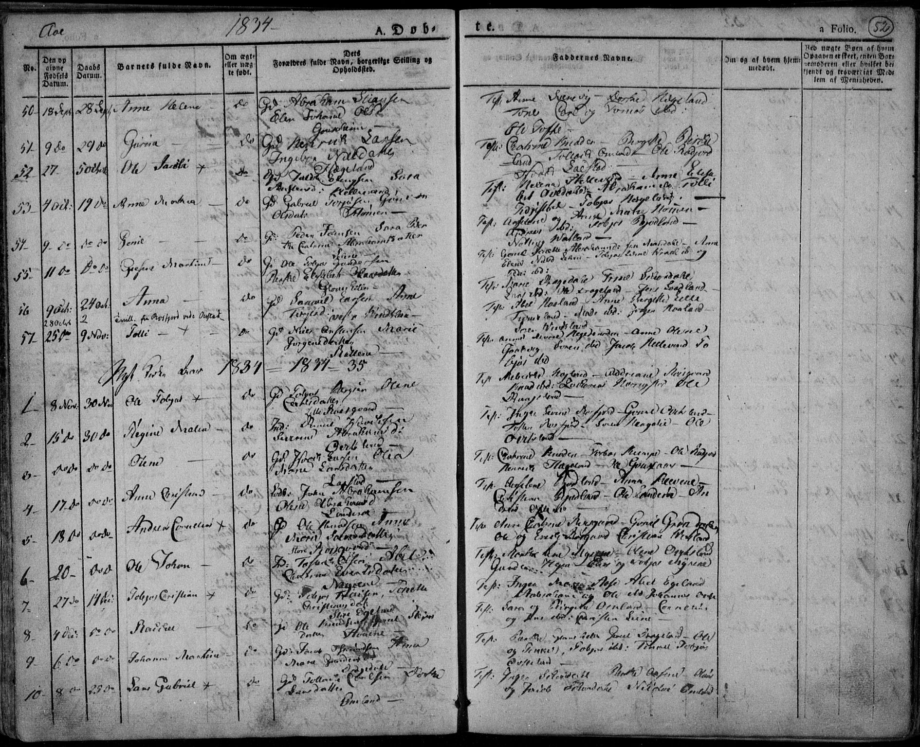 Lyngdal sokneprestkontor, AV/SAK-1111-0029/F/Fa/Fac/L0007: Parish register (official) no. A 7, 1825-1838, p. 52