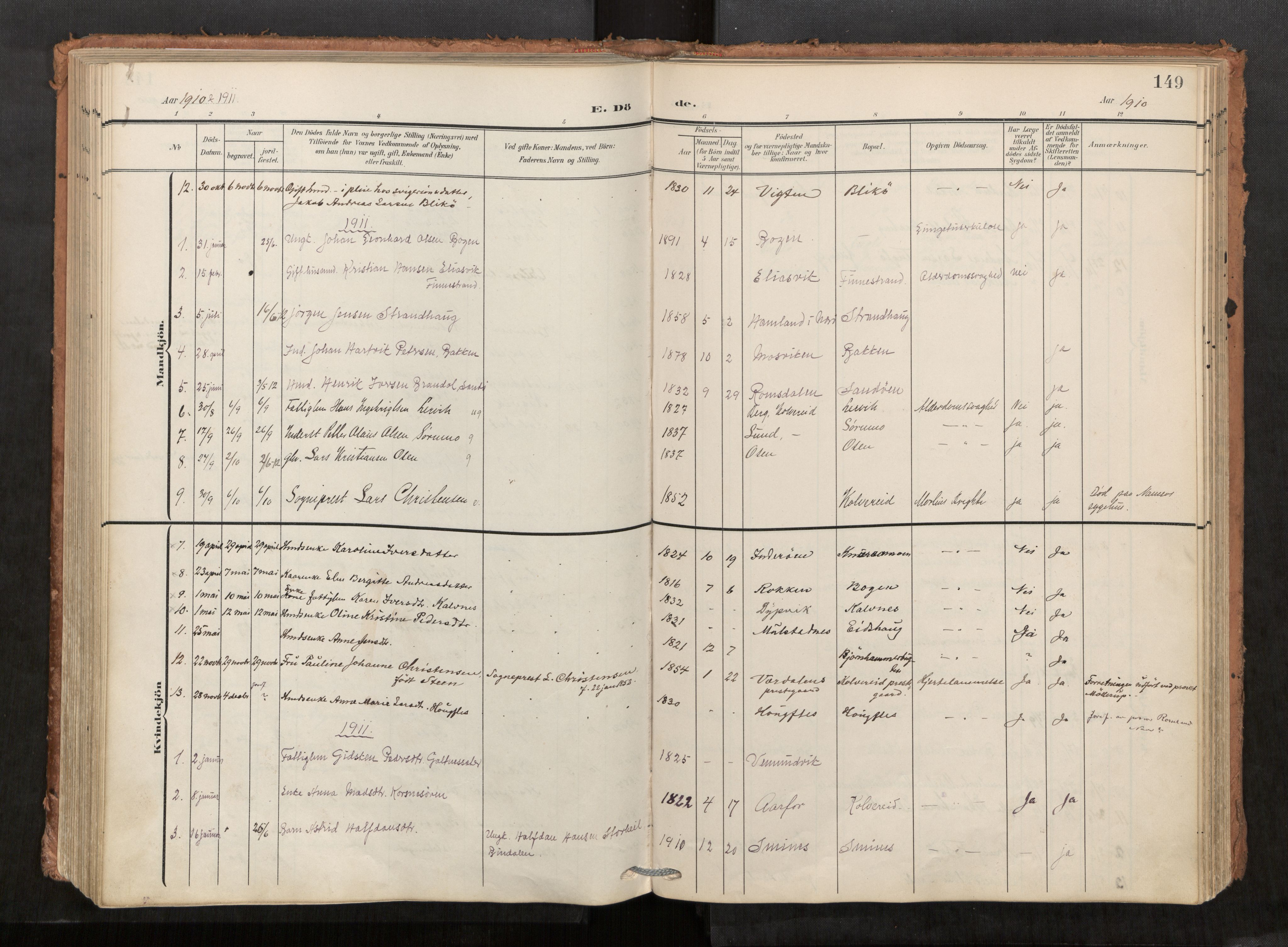 Kolvereid sokneprestkontor, AV/SAT-A-1171/H/Ha/Haa/L0001: Parish register (official) no. 1, 1903-1922, p. 149