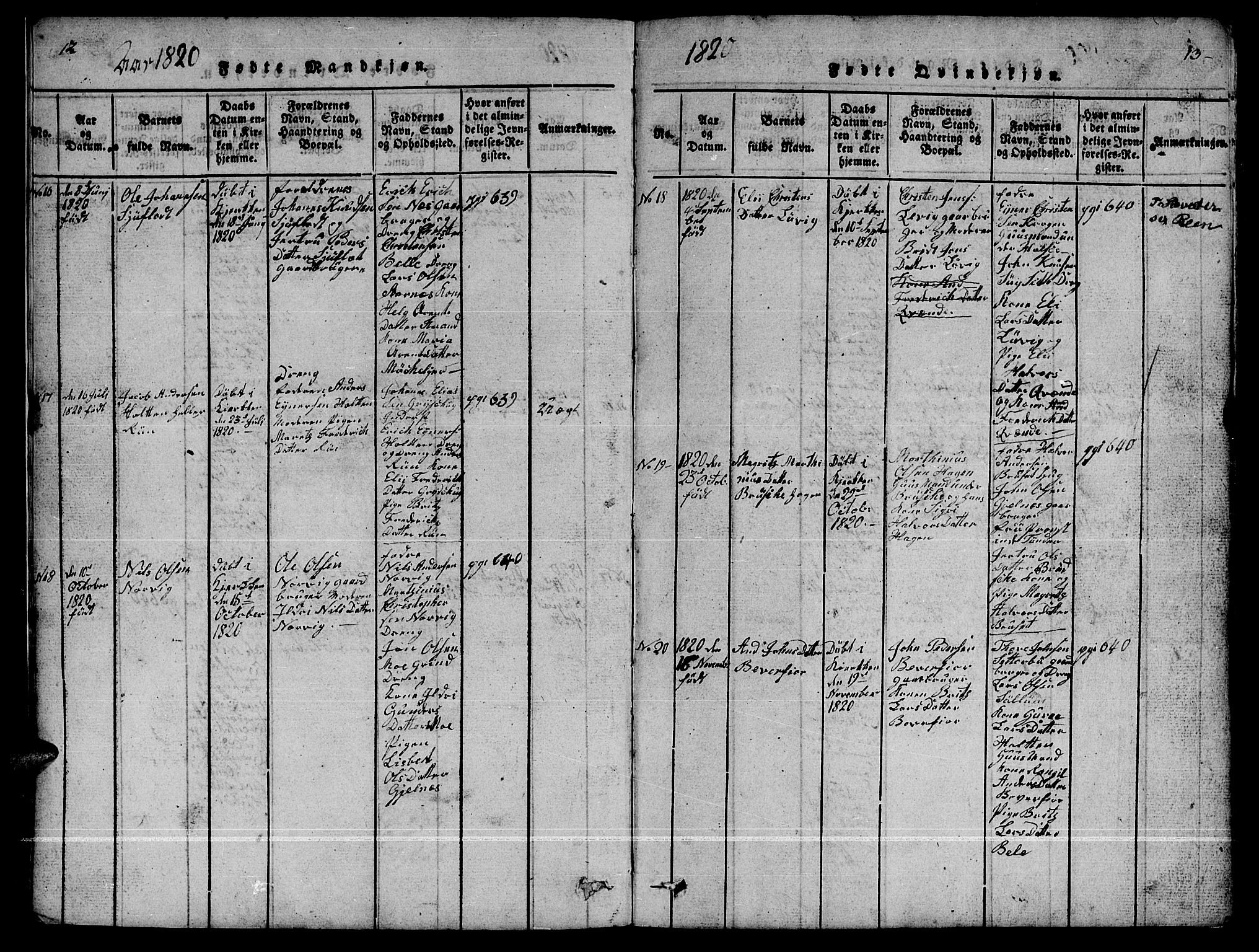 Ministerialprotokoller, klokkerbøker og fødselsregistre - Møre og Romsdal, AV/SAT-A-1454/592/L1031: Parish register (copy) no. 592C01, 1820-1833, p. 12-13