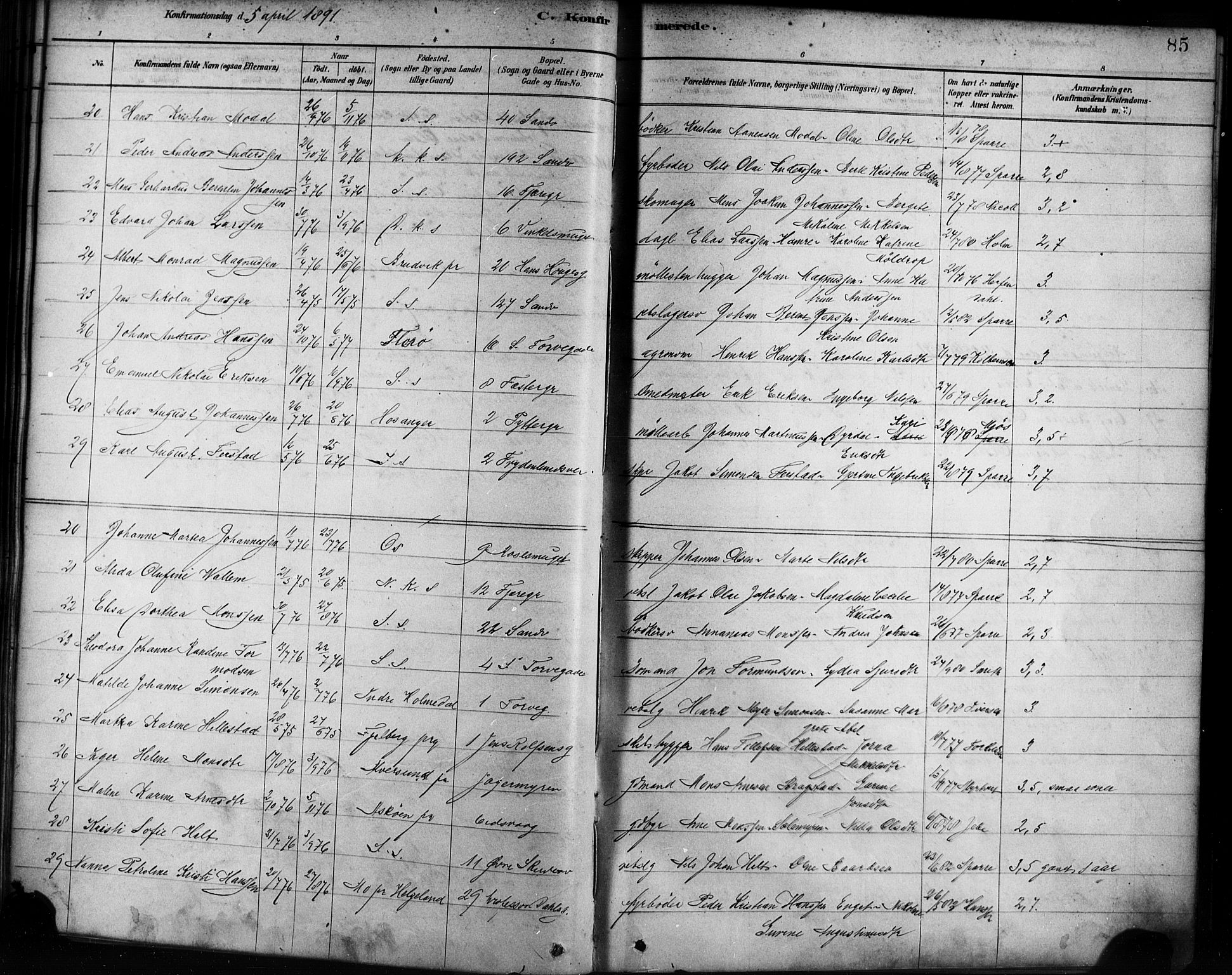 Sandviken Sokneprestembete, AV/SAB-A-77601/H/Ha/L0002: Parish register (official) no. A 2, 1878-1896, p. 85