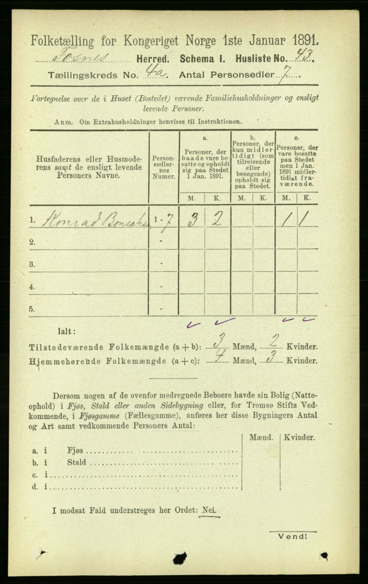 RA, 1891 census for 1748 Fosnes, 1891, p. 1382