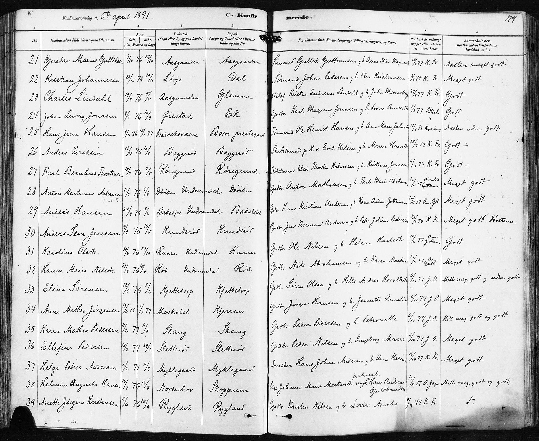 Borre kirkebøker, AV/SAKO-A-338/F/Fa/L0009: Parish register (official) no. I 9, 1878-1896, p. 124