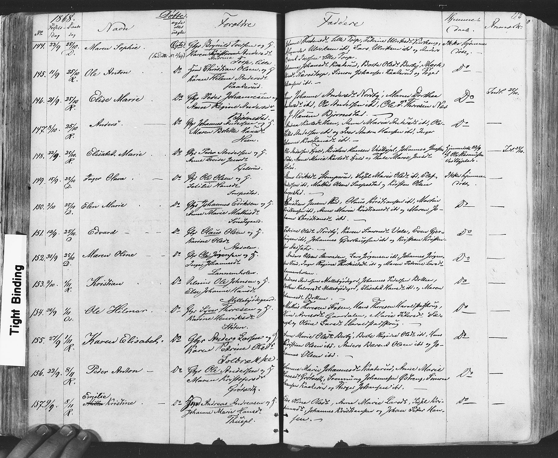 Rakkestad prestekontor Kirkebøker, AV/SAO-A-2008/F/Fa/L0011: Parish register (official) no. I 11, 1862-1877, p. 118