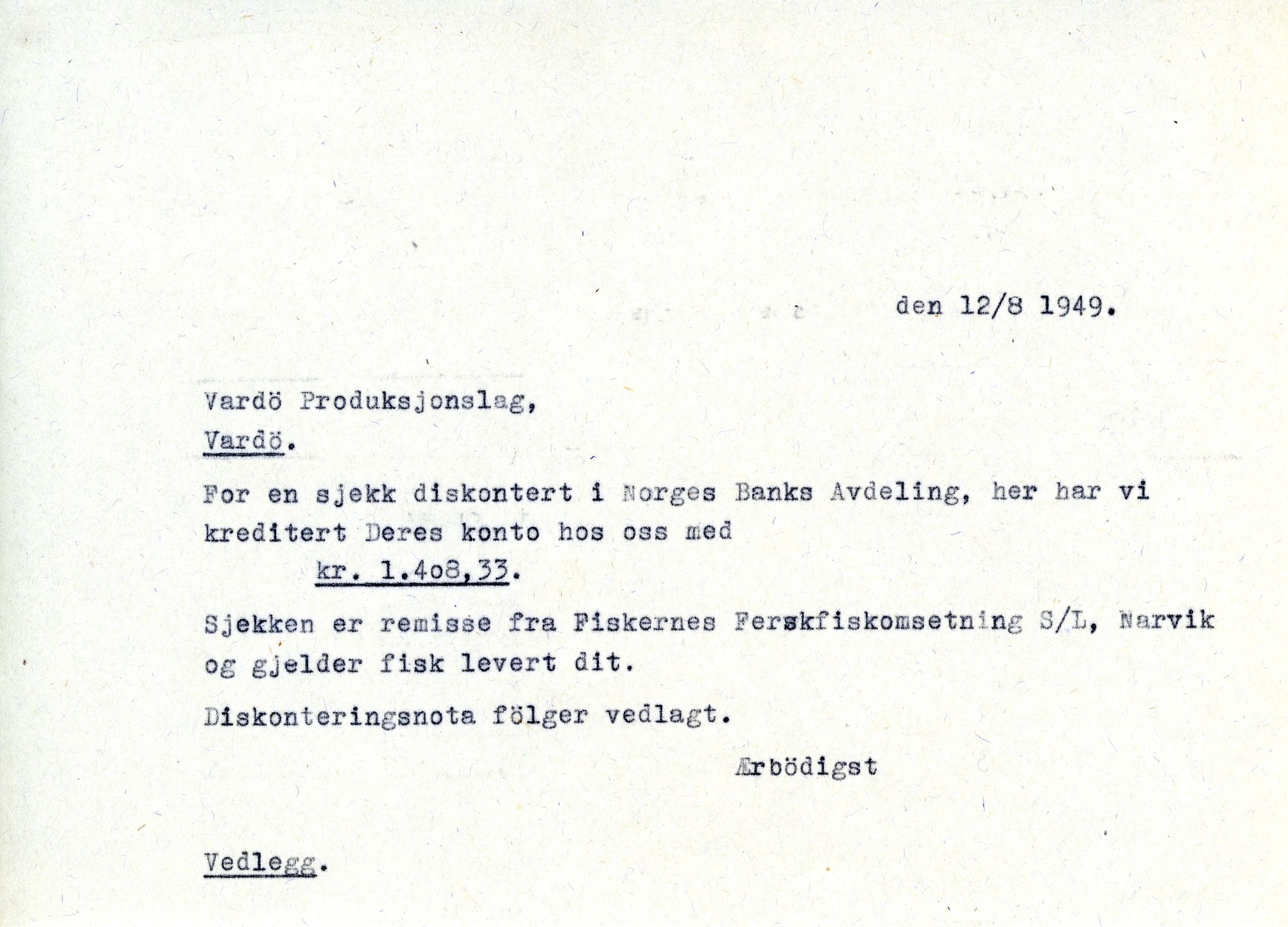 Vardø Fiskersamvirkelag, VAMU/A-0037/D/Da/L0008: Korrespondanse Tr-År, 1947-1950