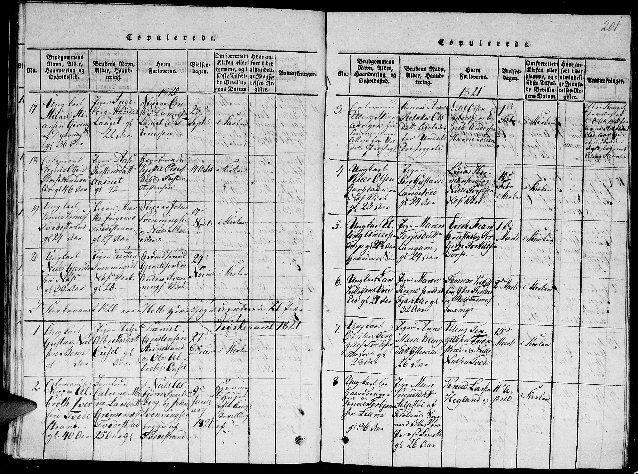 Holt sokneprestkontor, AV/SAK-1111-0021/F/Fb/L0006: Parish register (copy) no. B 6, 1813-1823, p. 201