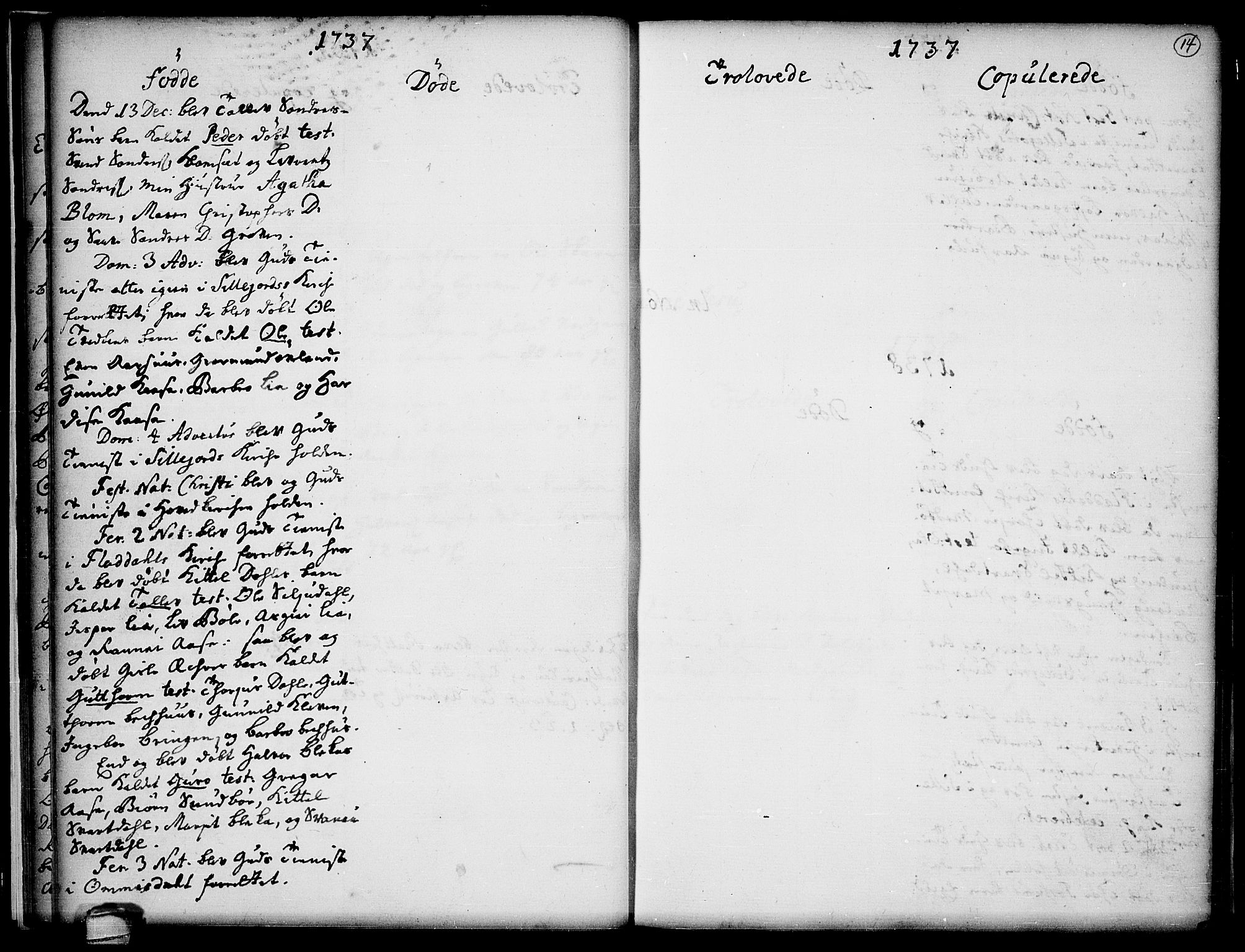 Seljord kirkebøker, SAKO/A-20/F/Fa/L0005: Parish register (official) no. I 5, 1737-1743, p. 14