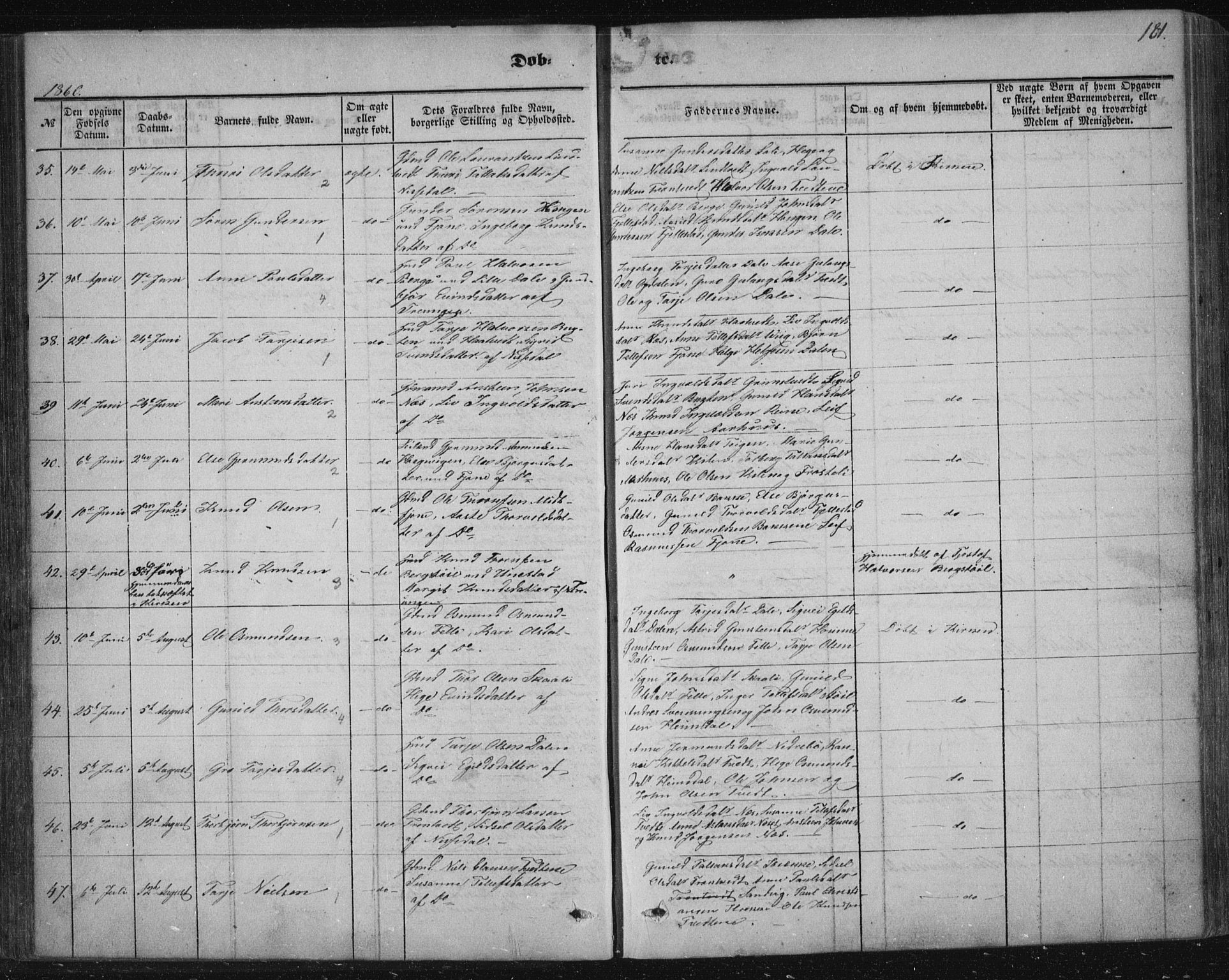 Nissedal kirkebøker, AV/SAKO-A-288/F/Fa/L0003: Parish register (official) no. I 3, 1846-1870, p. 180-181