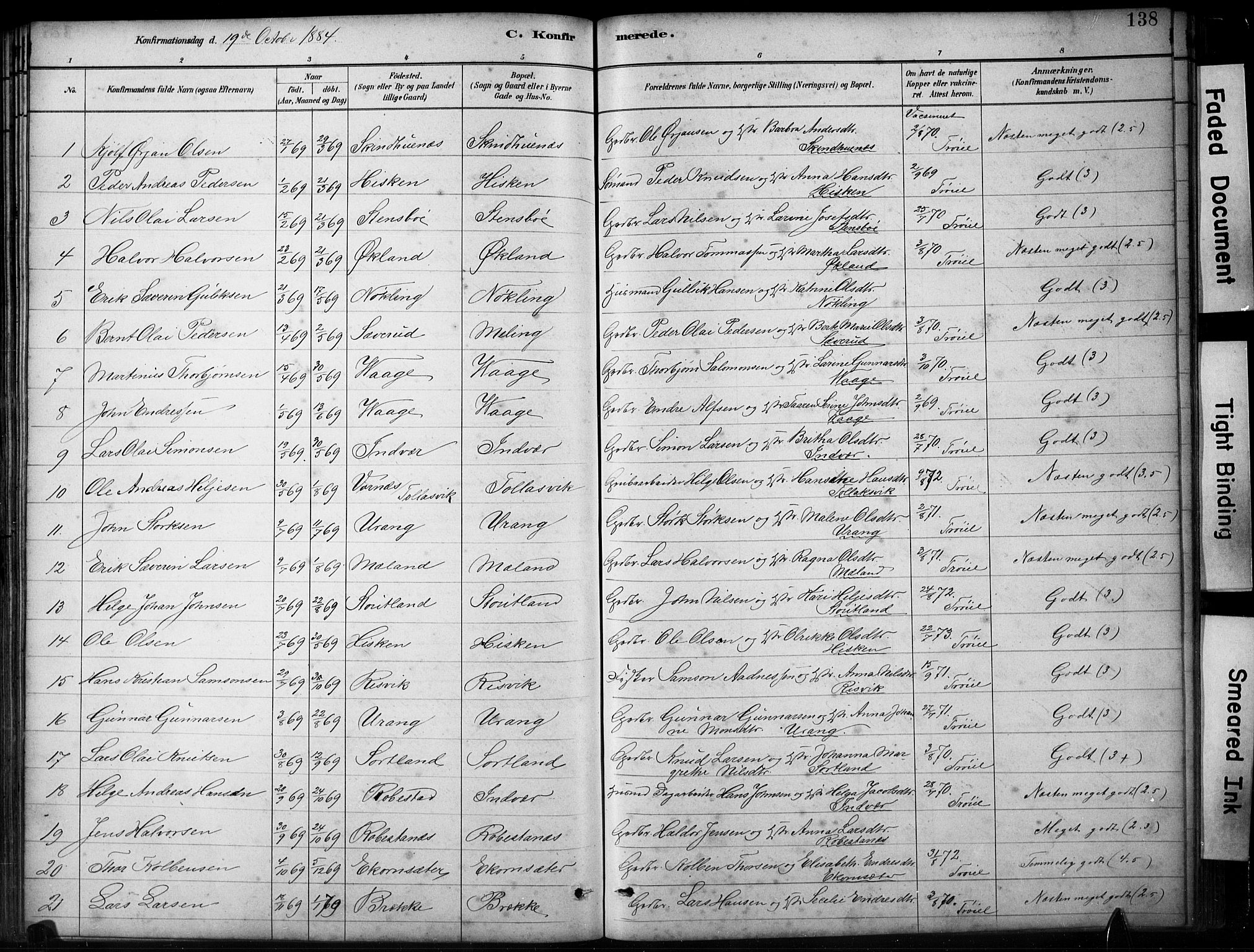 Finnås sokneprestembete, SAB/A-99925/H/Ha/Hab/Habb/L0003: Parish register (copy) no. B 3, 1882-1897, p. 138