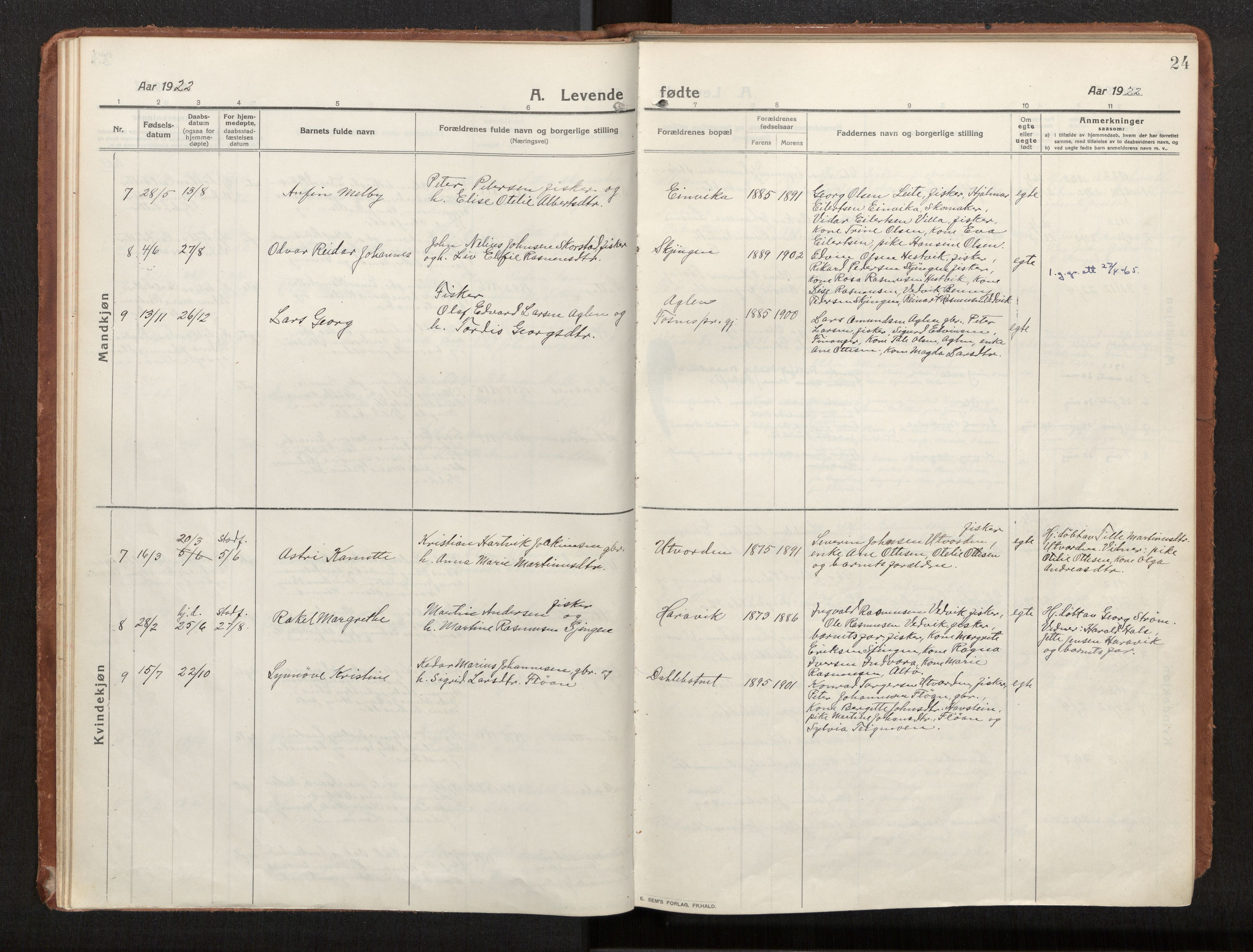 Ministerialprotokoller, klokkerbøker og fødselsregistre - Nord-Trøndelag, SAT/A-1458/772/L0604: Parish register (official) no. 772A02, 1913-1937, p. 24