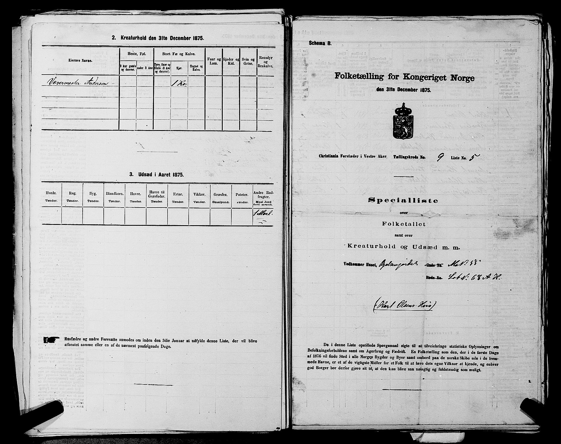 RA, 1875 census for 0218aP Vestre Aker, 1875, p. 1624