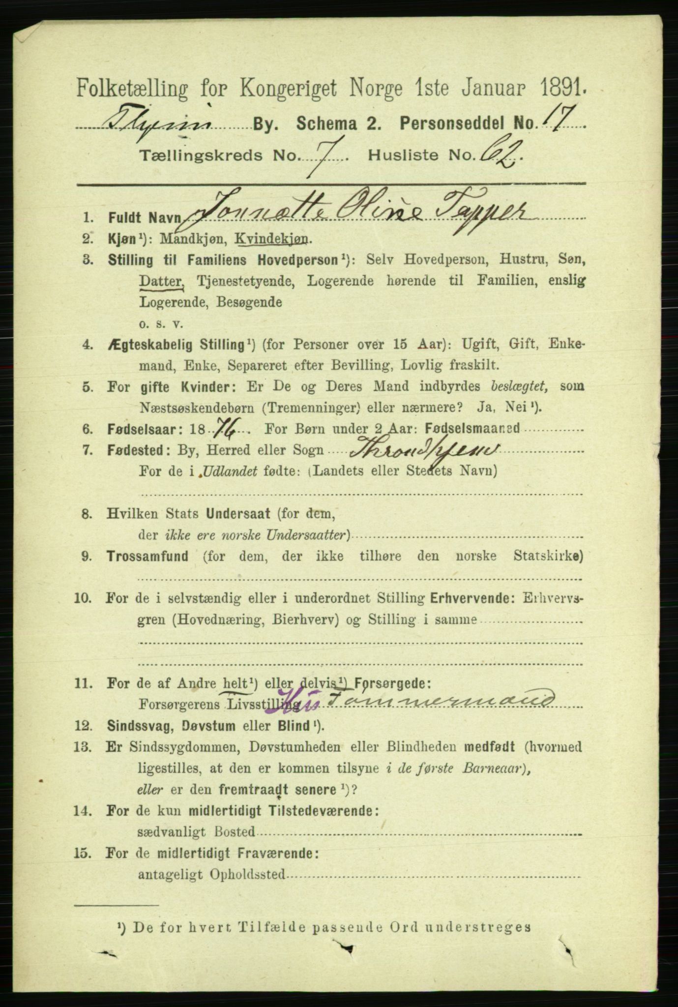 RA, 1891 census for 1601 Trondheim, 1891, p. 6719