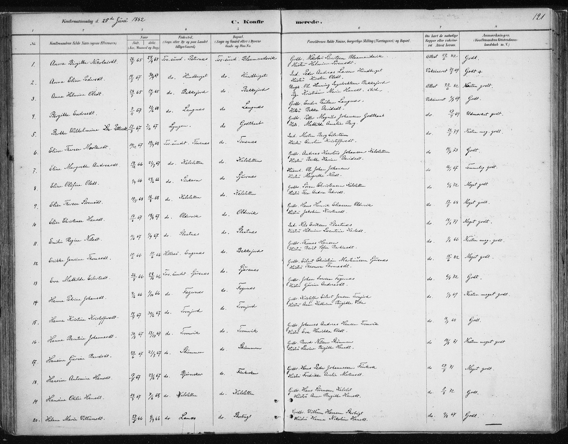 Tromsøysund sokneprestkontor, AV/SATØ-S-1304/G/Ga/L0004kirke: Parish register (official) no. 4, 1880-1888, p. 121