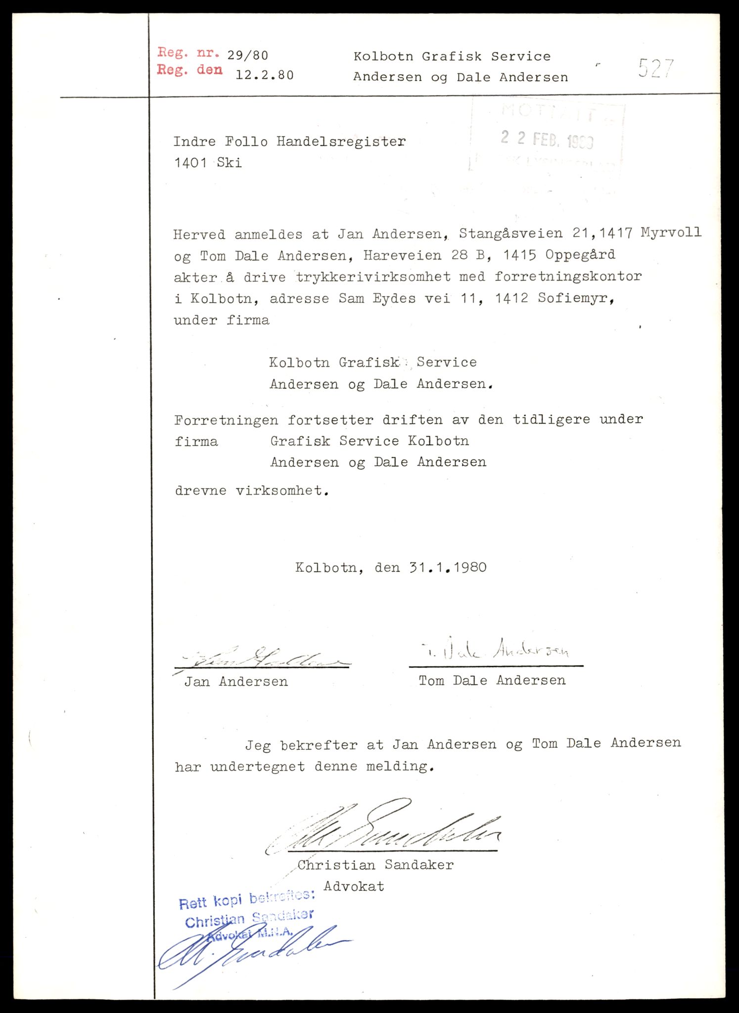 Indre Follo tingrett, SAT/A-10086/K/Kb/Kba/L0003: Enkeltmannsforetak, Gr - Kolb, 1944-1990, p. 3