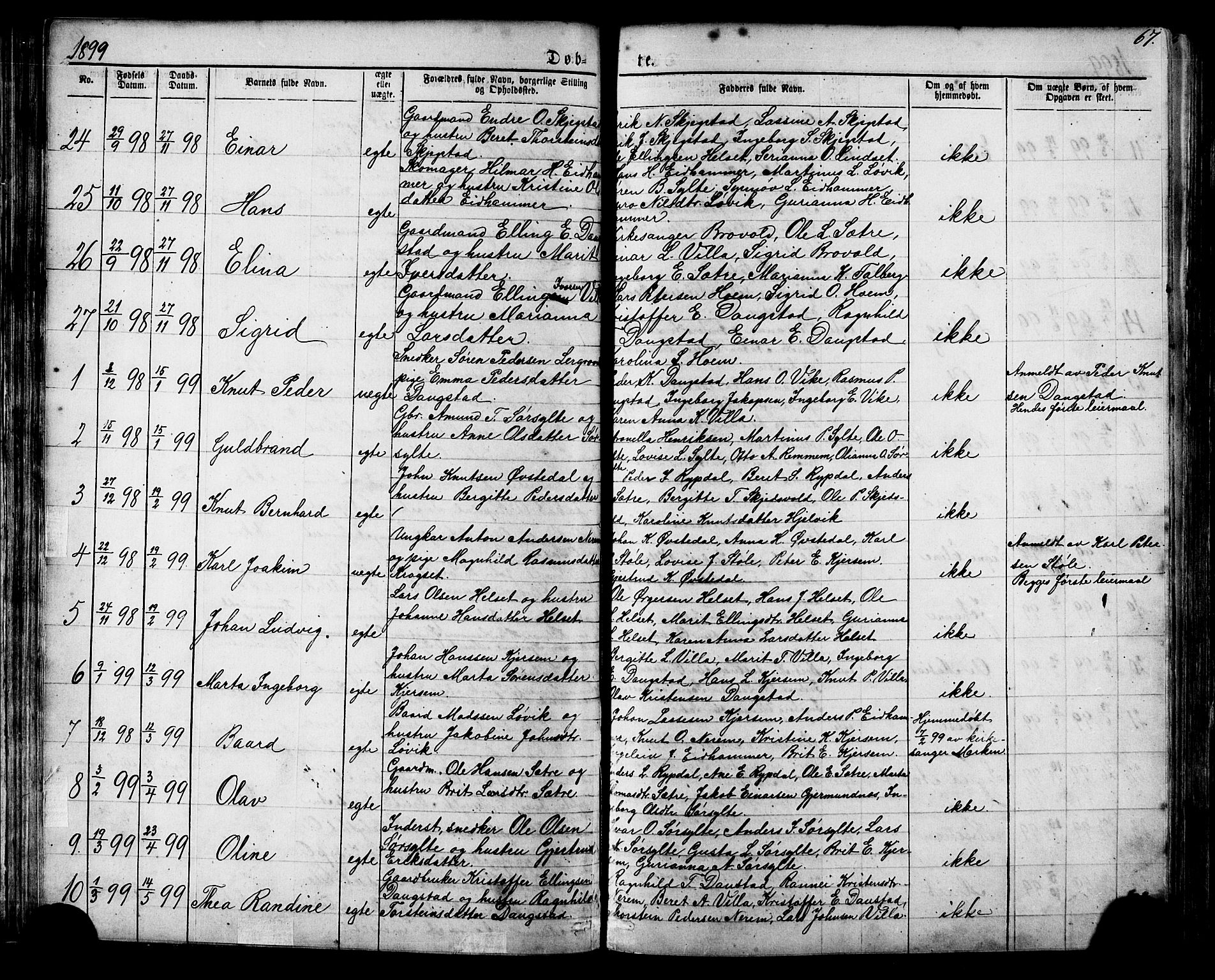 Ministerialprotokoller, klokkerbøker og fødselsregistre - Møre og Romsdal, SAT/A-1454/541/L0547: Parish register (copy) no. 541C02, 1867-1921, p. 67