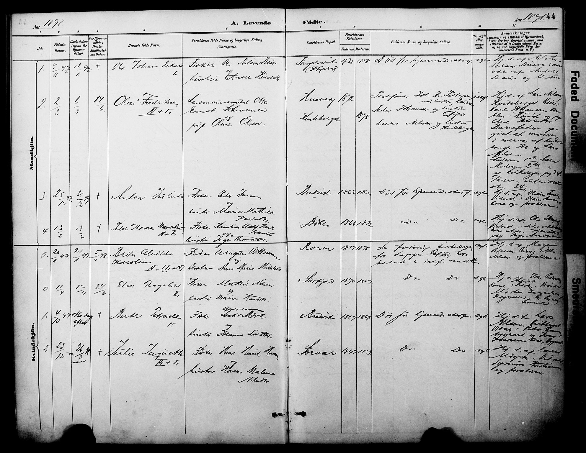 Loppa sokneprestkontor, SATØ/S-1339/H/Ha/L0008kirke: Parish register (official) no. 8, 1889-1907, p. 44