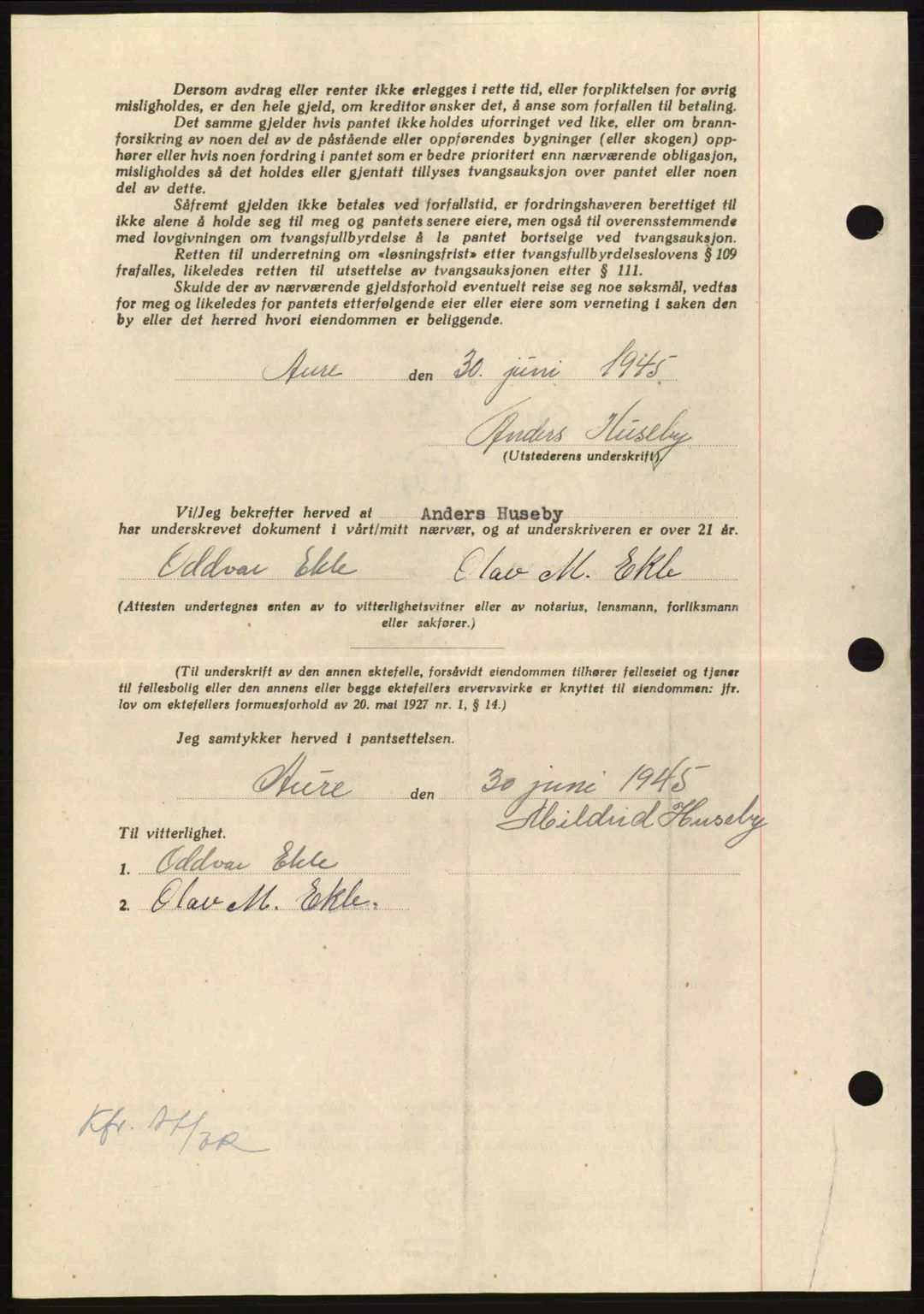 Nordmøre sorenskriveri, AV/SAT-A-4132/1/2/2Ca: Mortgage book no. B93a, 1945-1945, Diary no: : 1380/1945