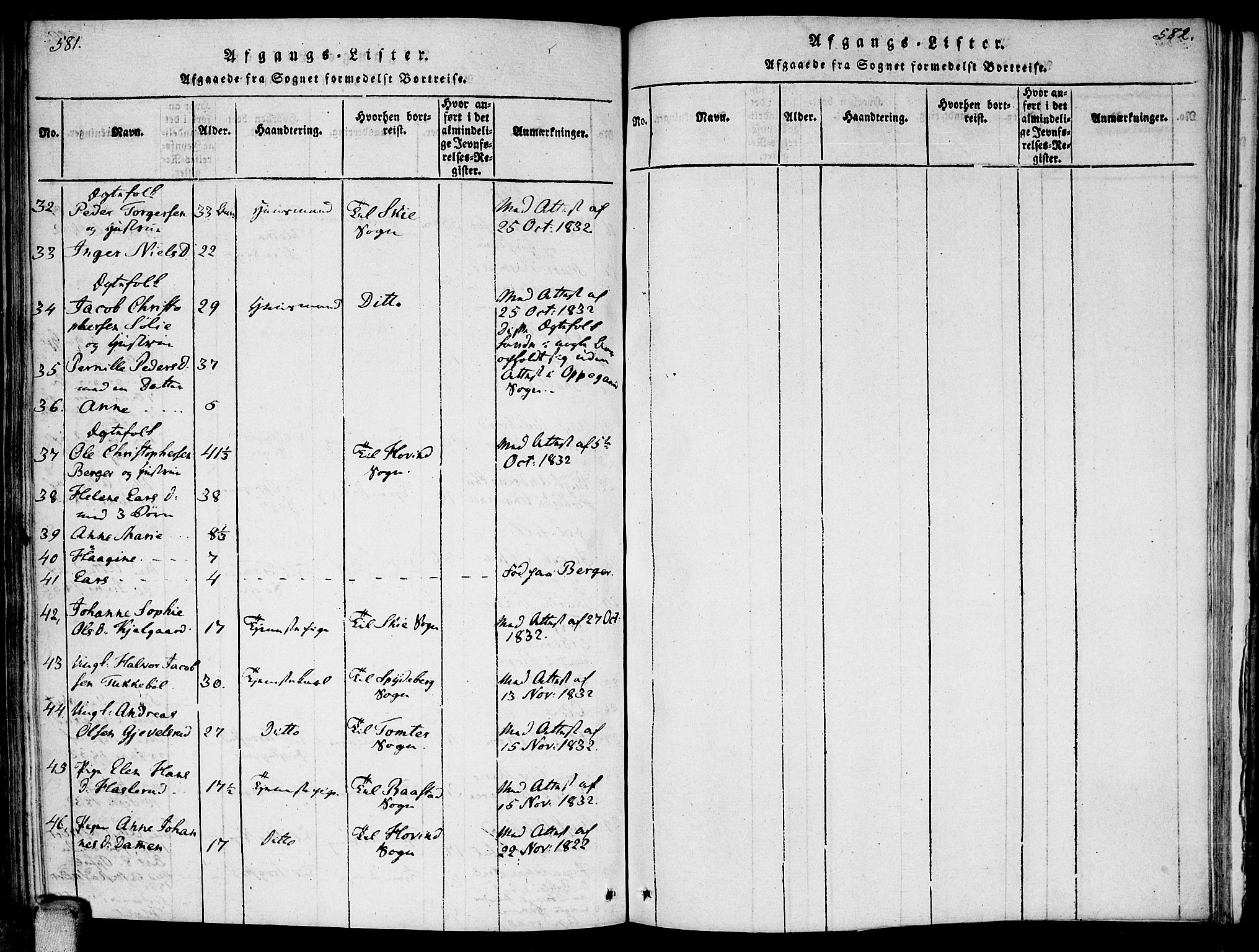 Enebakk prestekontor Kirkebøker, AV/SAO-A-10171c/F/Fa/L0006: Parish register (official) no. I 6, 1815-1832, p. 581-582