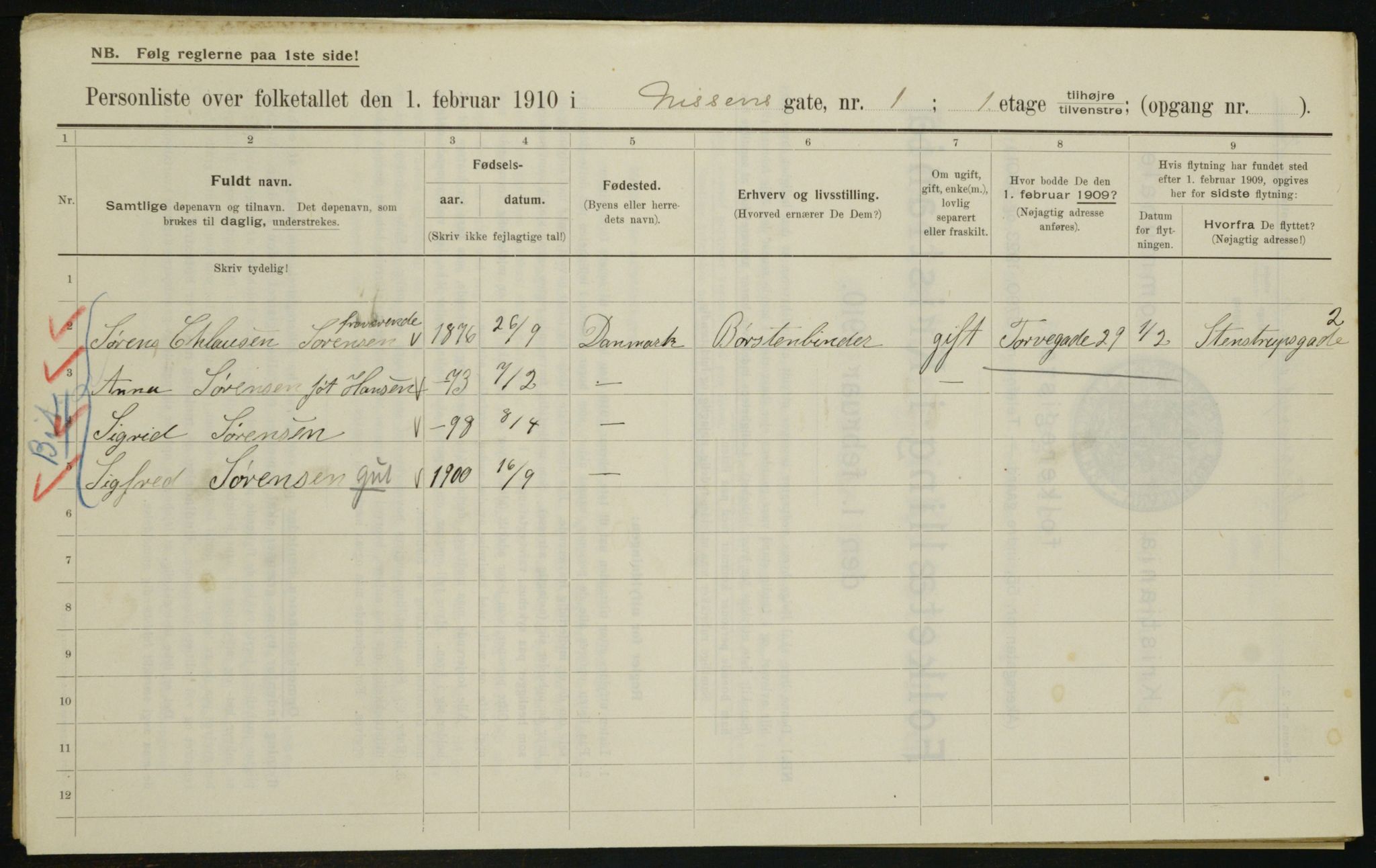 OBA, Municipal Census 1910 for Kristiania, 1910, p. 68694
