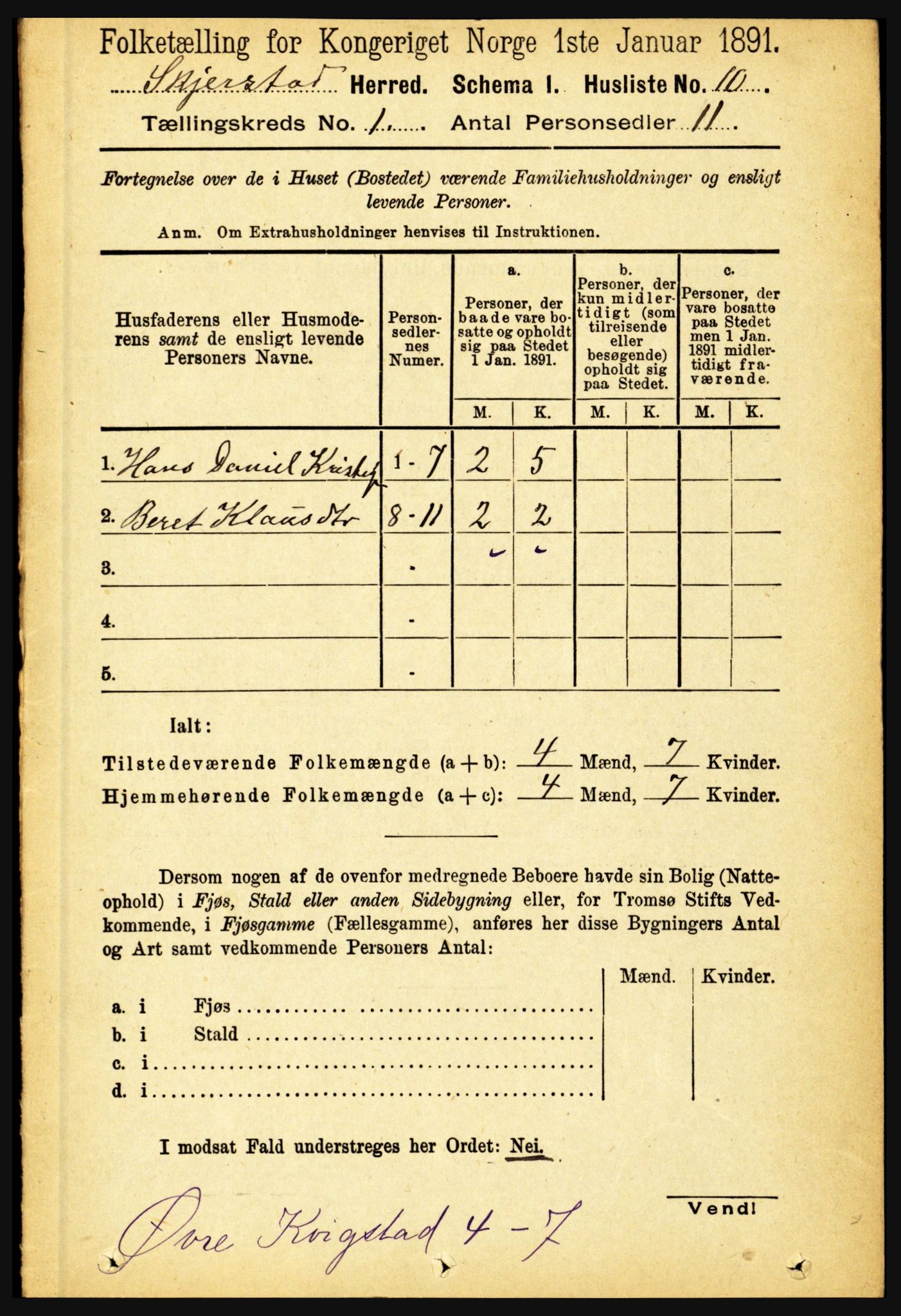 RA, 1891 census for 1842 Skjerstad, 1891, p. 43