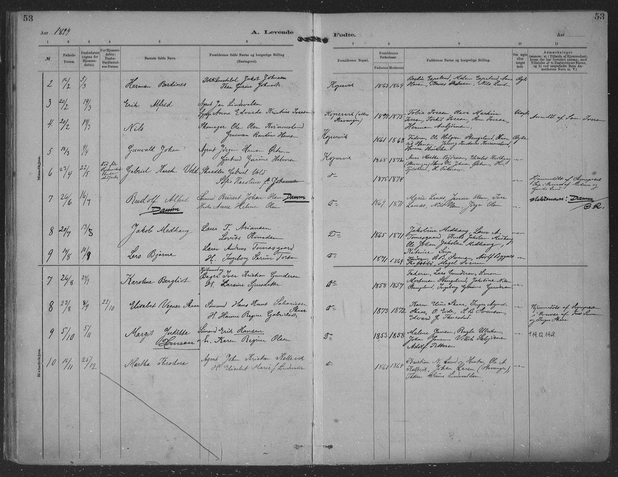 Kopervik sokneprestkontor, AV/SAST-A-101850/H/Ha/Haa/L0001: Parish register (official) no. A 1, 1880-1919, p. 53