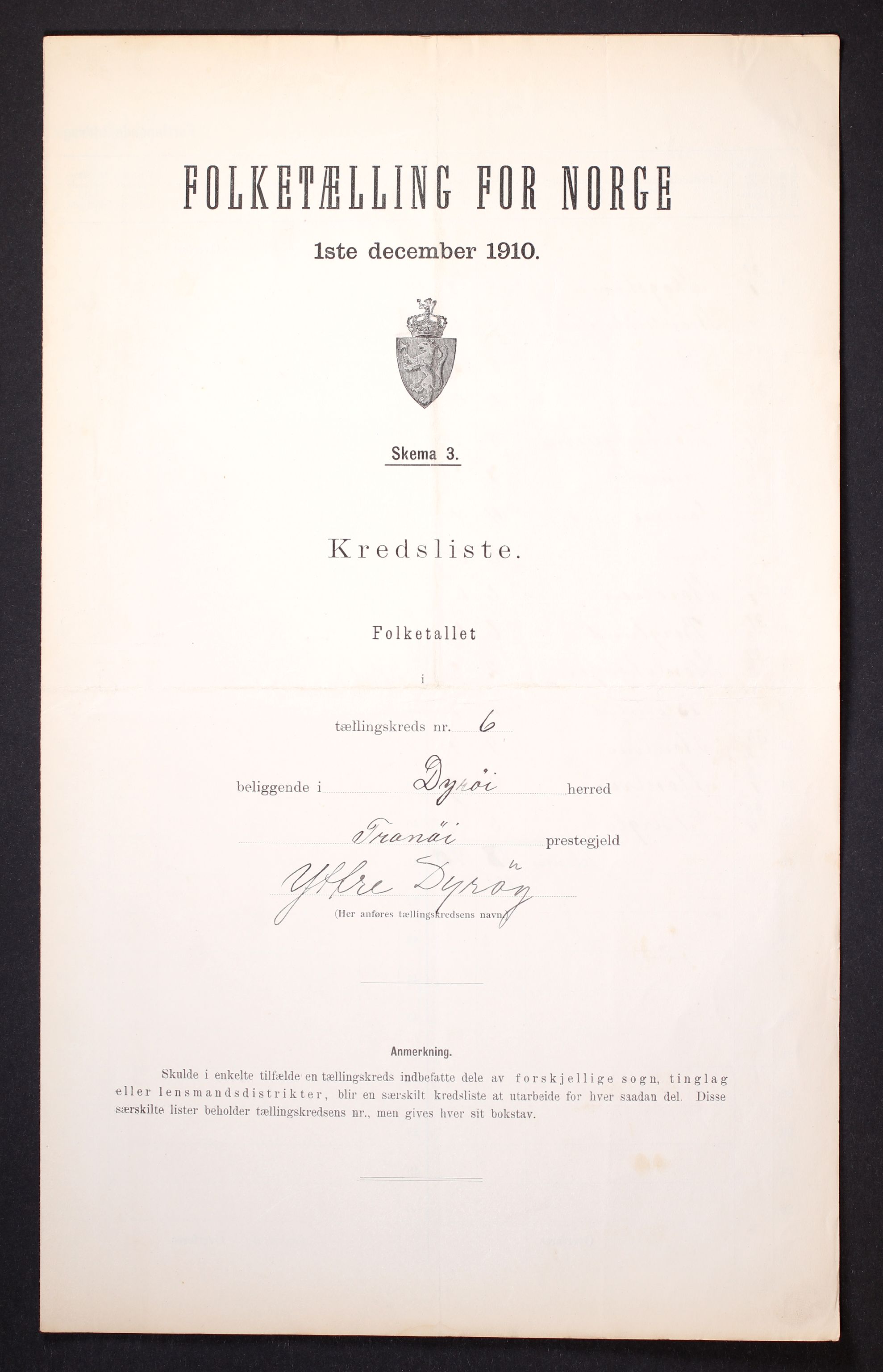 RA, 1910 census for Dyrøy, 1910, p. 19