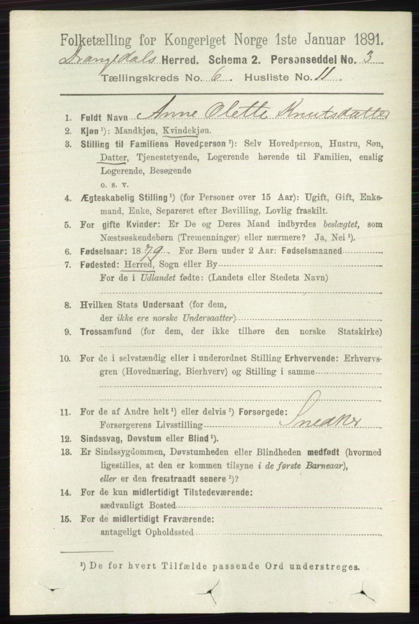 RA, 1891 census for 0817 Drangedal, 1891, p. 2072