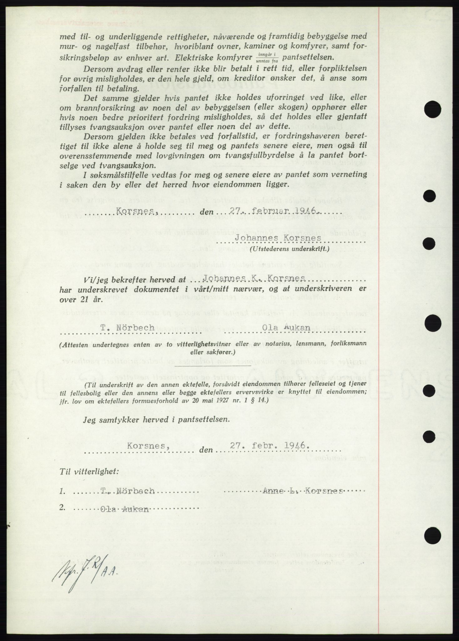 Nordmøre sorenskriveri, AV/SAT-A-4132/1/2/2Ca: Mortgage book no. B93b, 1946-1946, Diary no: : 315/1946