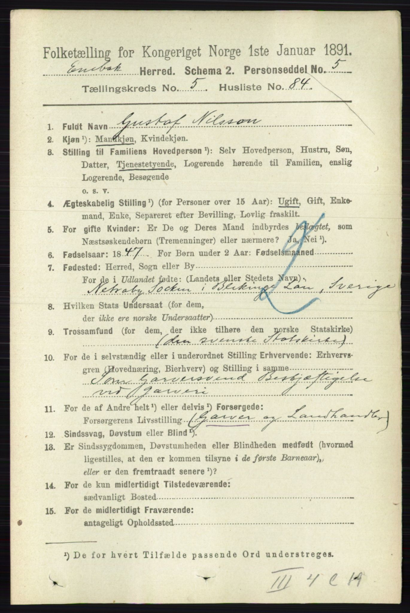 RA, 1891 census for 0229 Enebakk, 1891, p. 2507