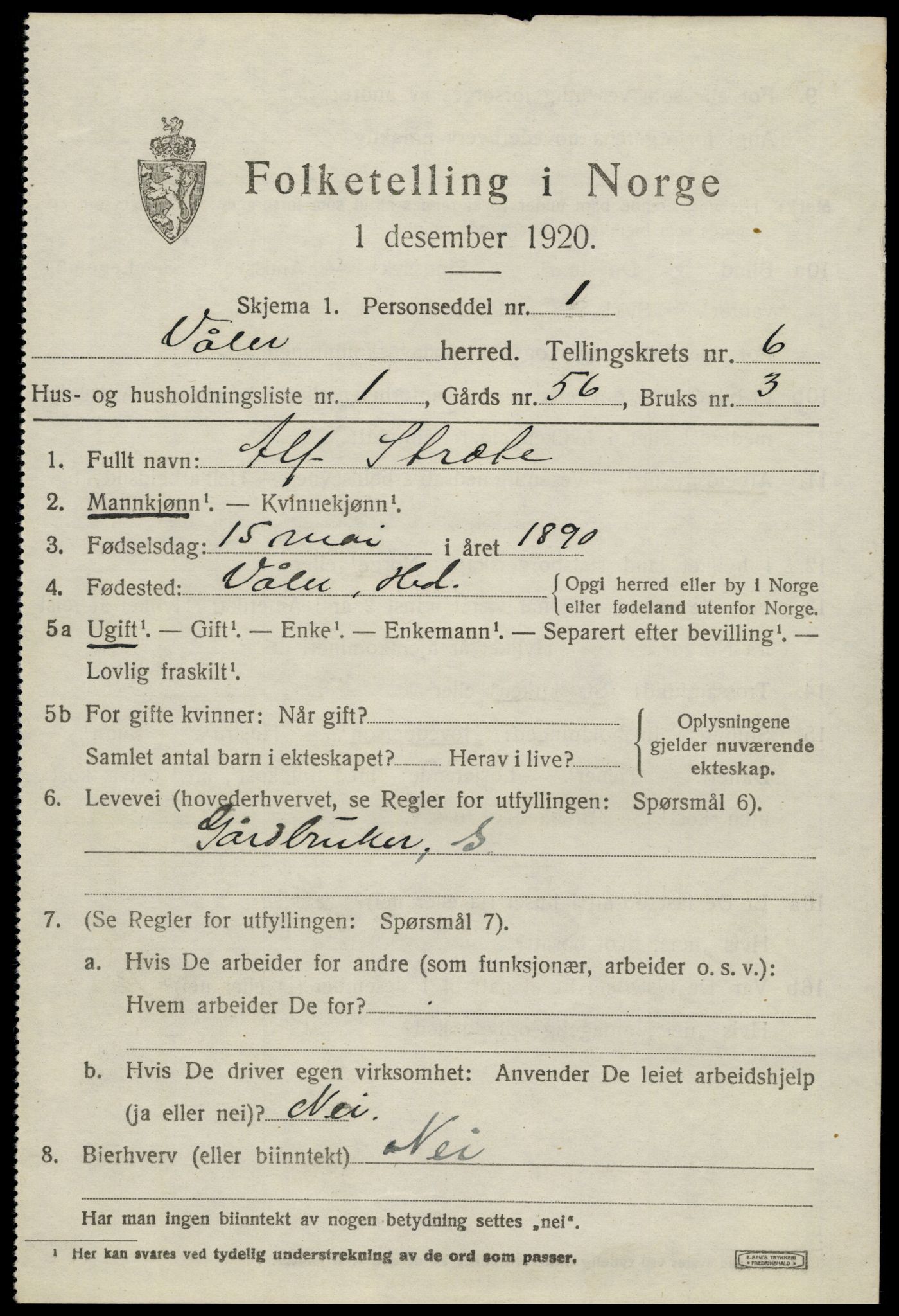 SAH, 1920 census for Våler (Hedmark), 1920, p. 6761