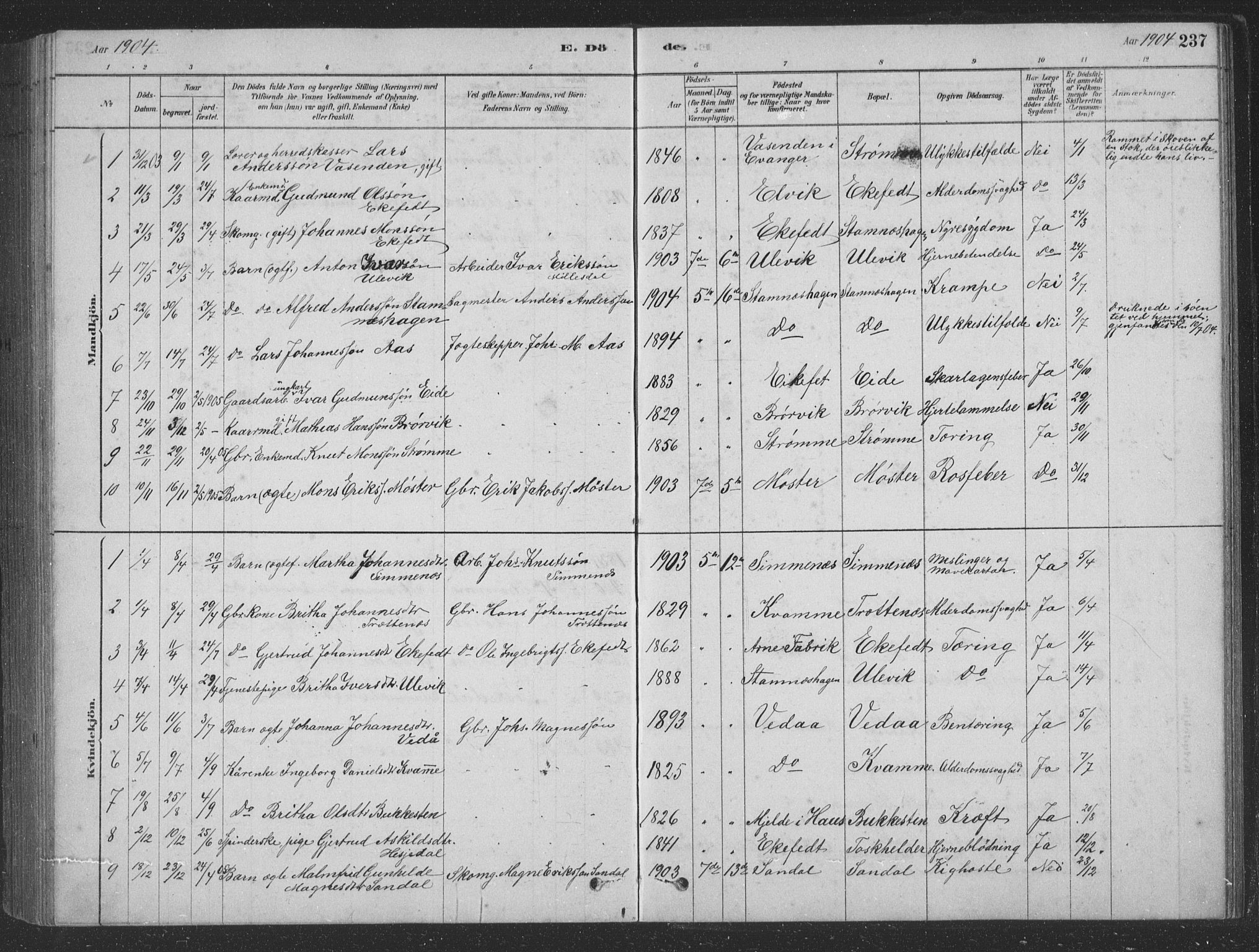 Vaksdal Sokneprestembete, SAB/A-78901/H/Hab: Parish register (copy) no. D 1, 1878-1939, p. 237