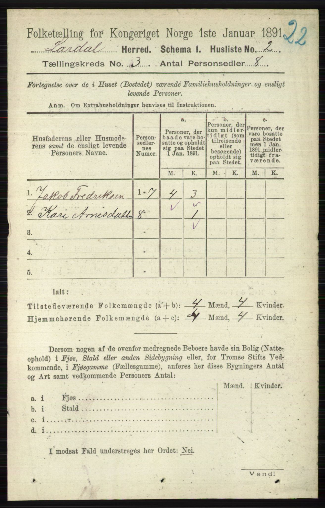 RA, 1891 census for 0728 Lardal, 1891, p. 1231