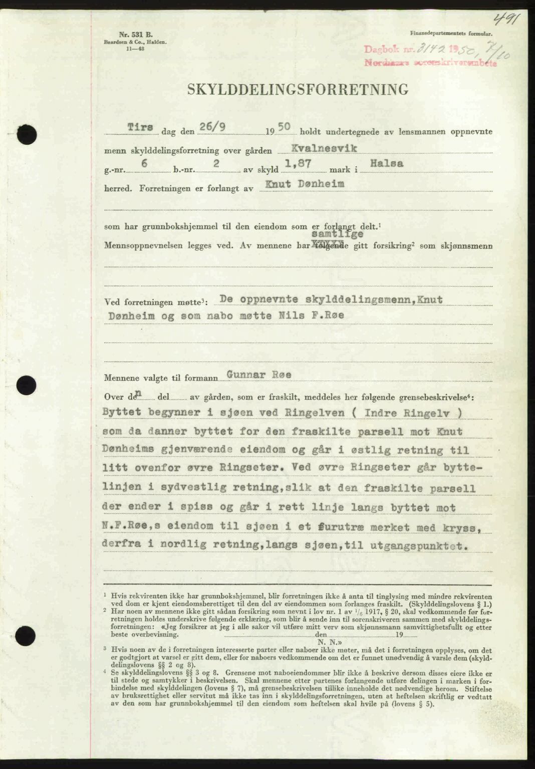 Nordmøre sorenskriveri, AV/SAT-A-4132/1/2/2Ca: Mortgage book no. A116, 1950-1950, Diary no: : 3142/1950