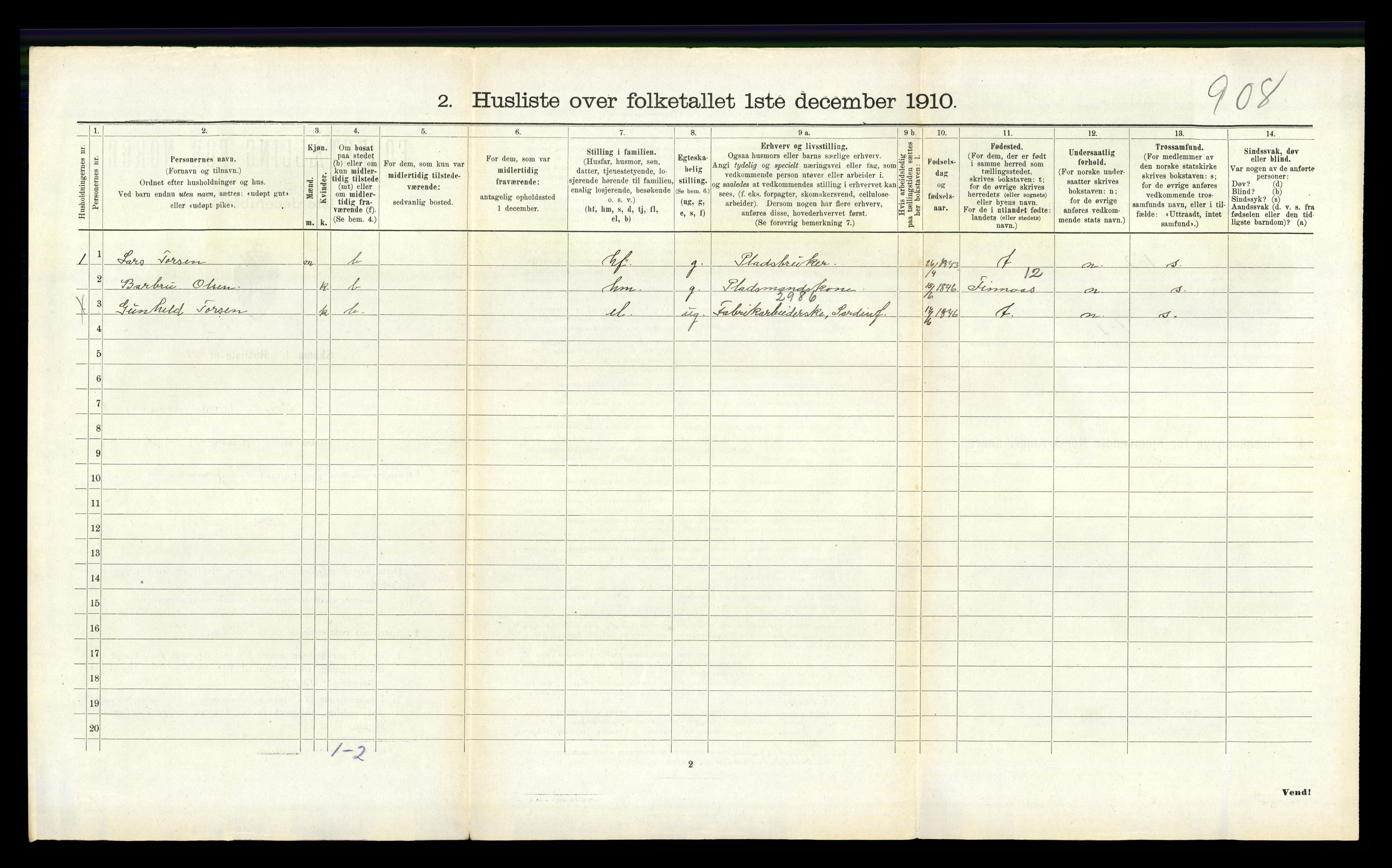 RA, 1910 census for Stord, 1910, p. 208