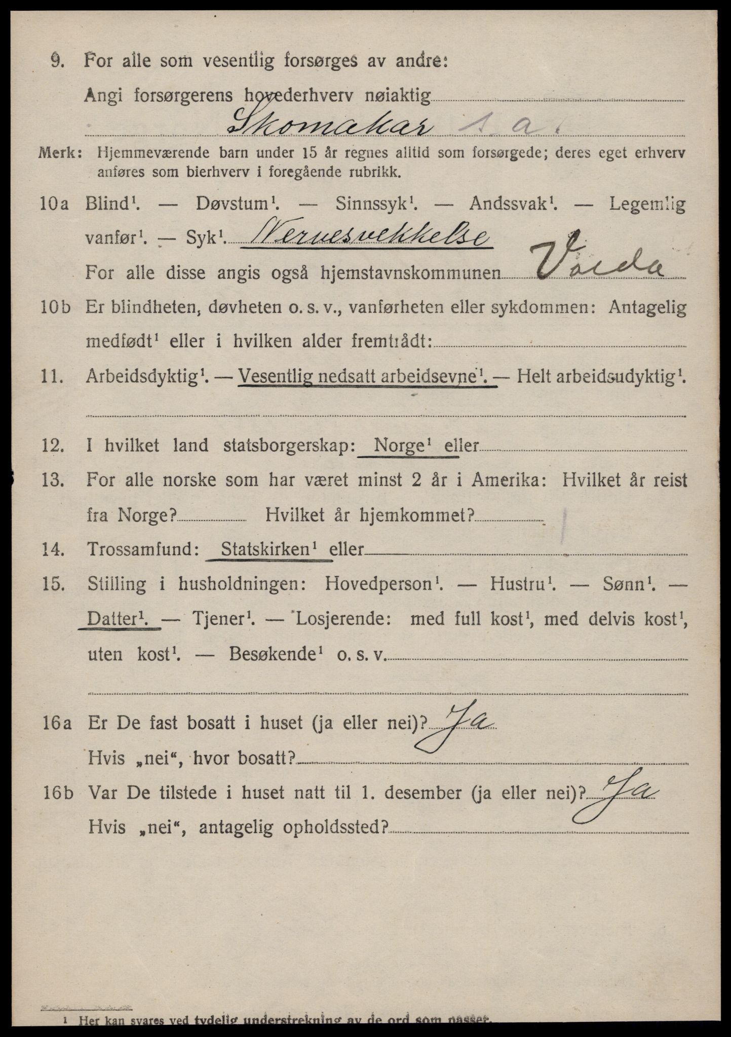 SAT, 1920 census for Volda, 1920, p. 8969