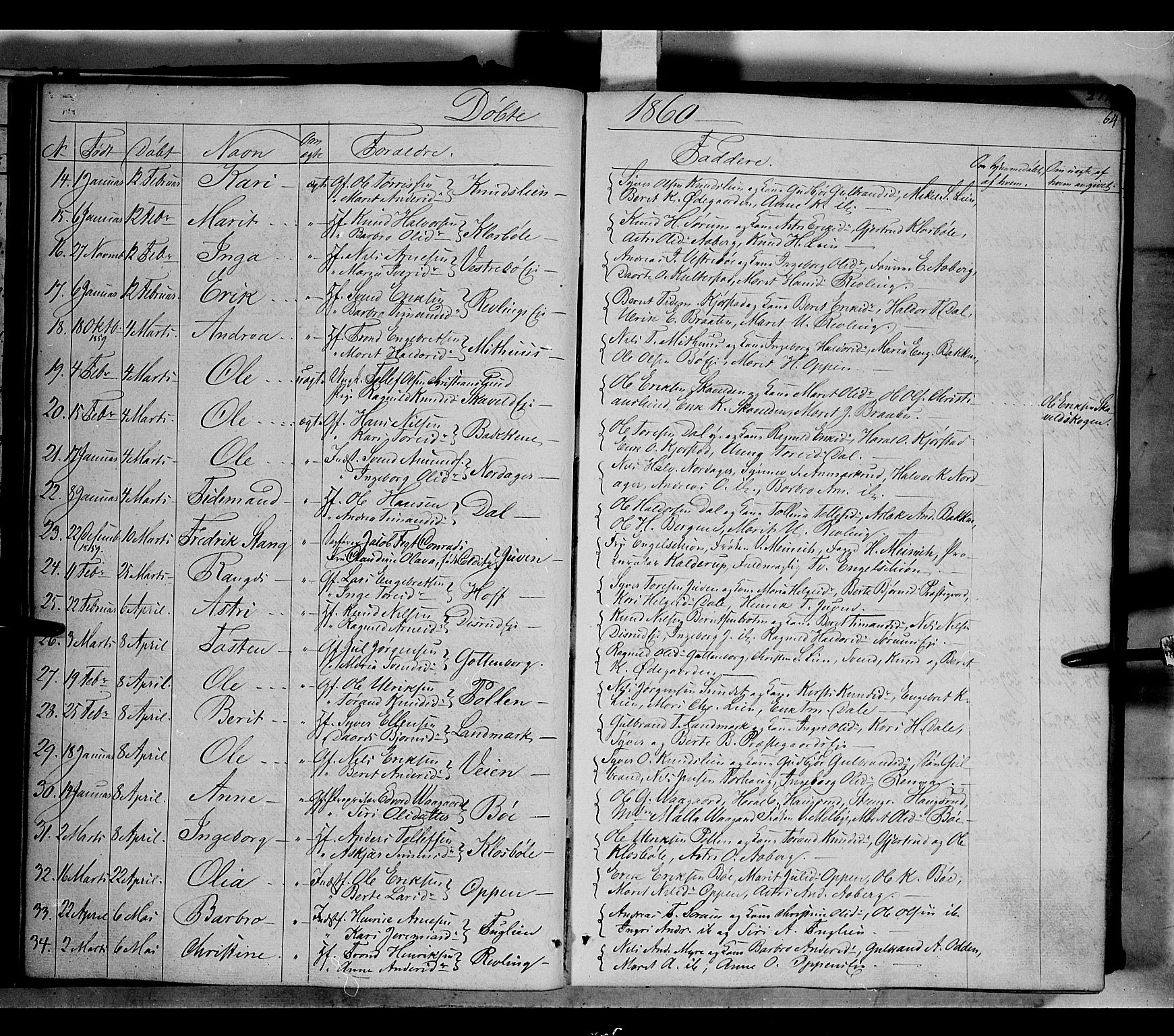 Nord-Aurdal prestekontor, SAH/PREST-132/H/Ha/Haa/L0004: Parish register (official) no. 4, 1842-1863, p. 64