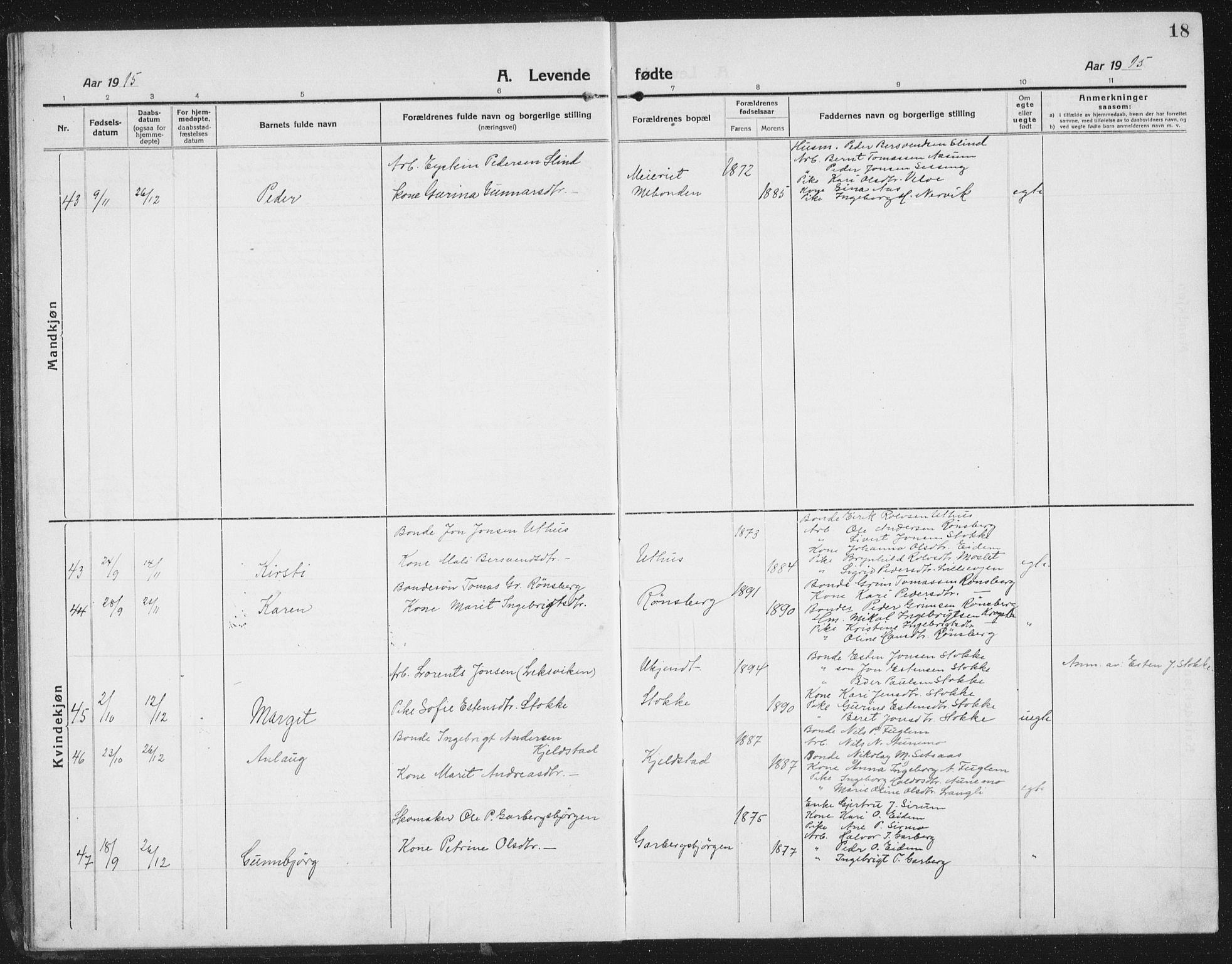 Ministerialprotokoller, klokkerbøker og fødselsregistre - Sør-Trøndelag, SAT/A-1456/695/L1158: Parish register (copy) no. 695C09, 1913-1940, p. 18