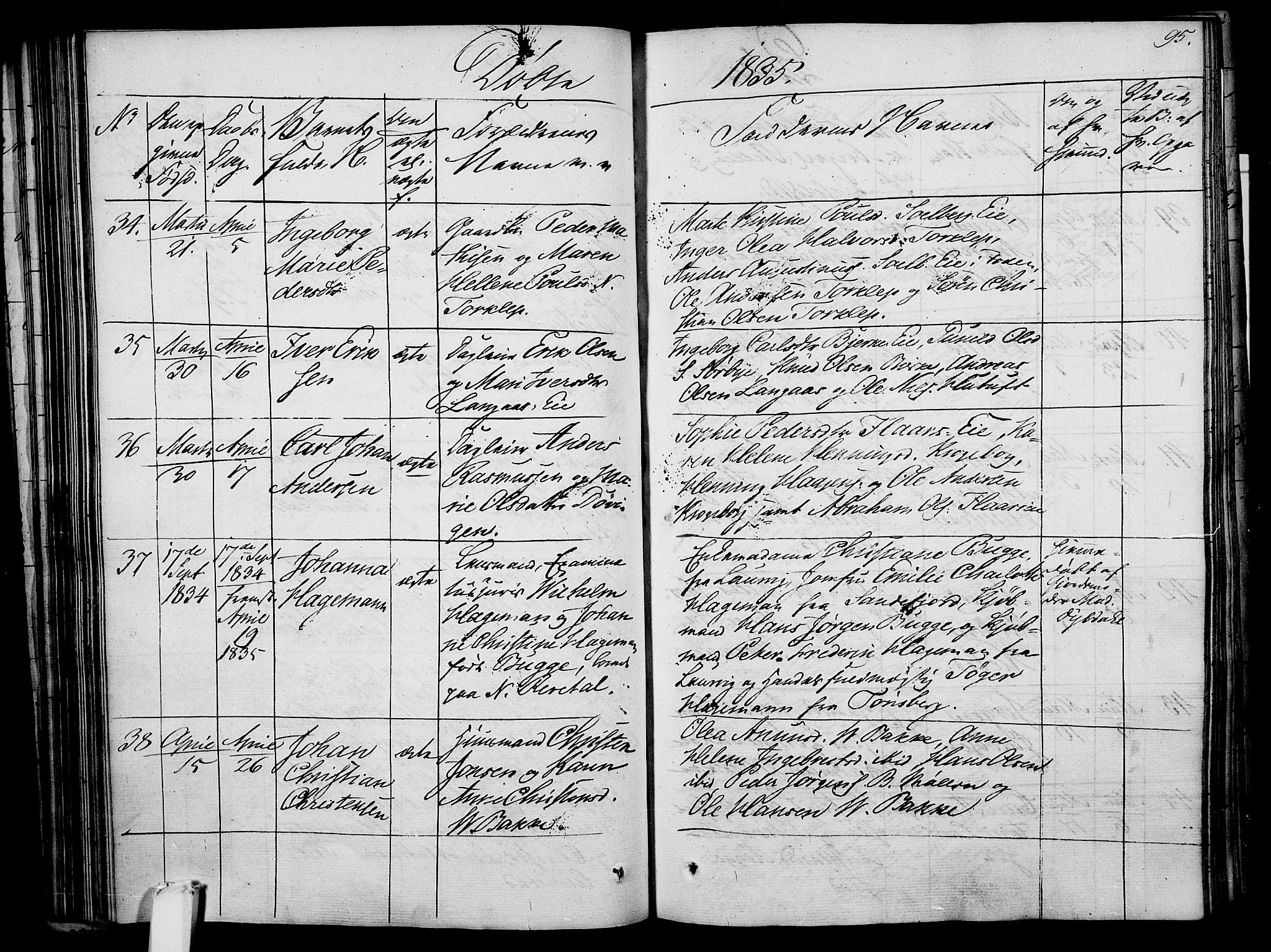 Våle kirkebøker, AV/SAKO-A-334/F/Fa/L0008: Parish register (official) no. I 8, 1824-1844, p. 95