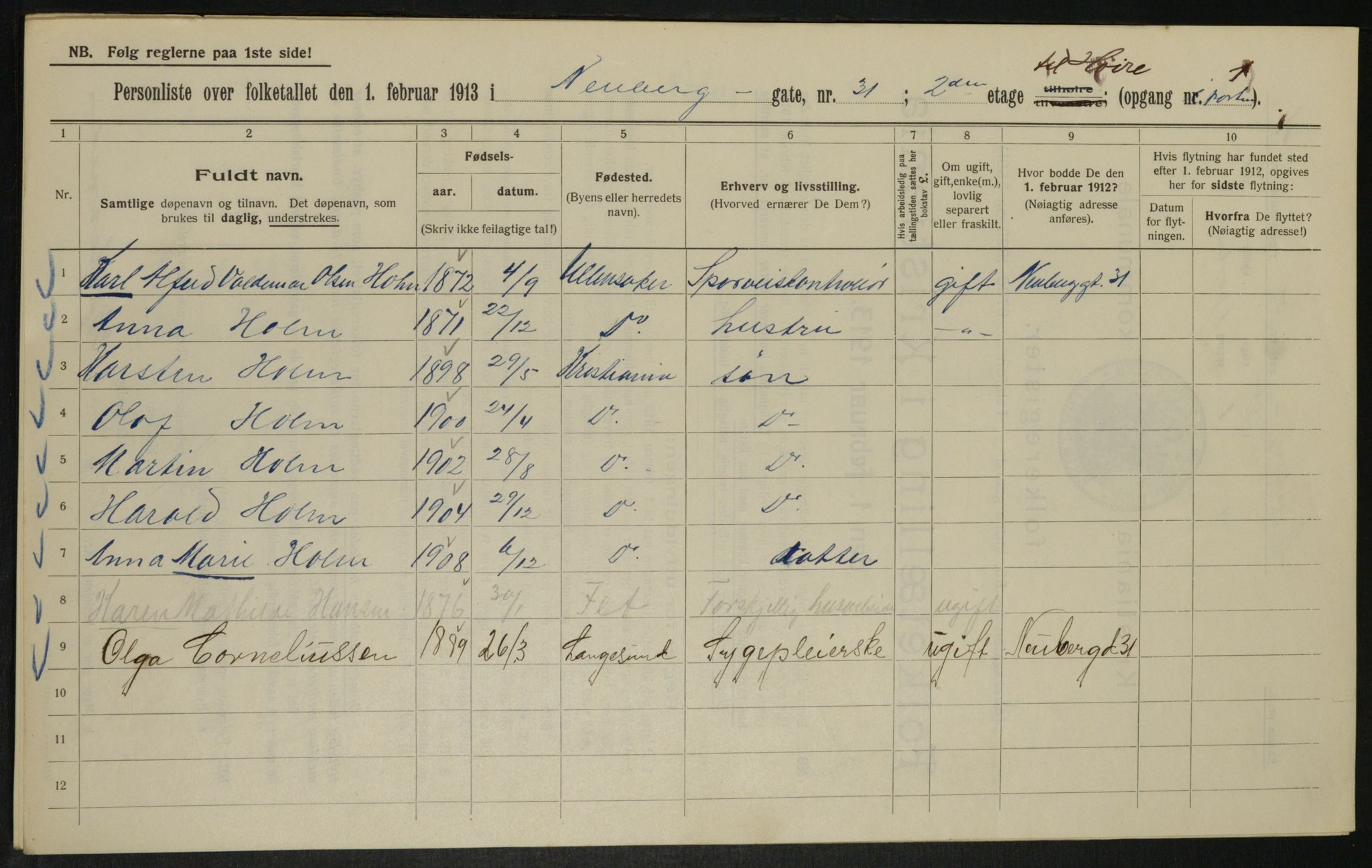 OBA, Municipal Census 1913 for Kristiania, 1913, p. 70088