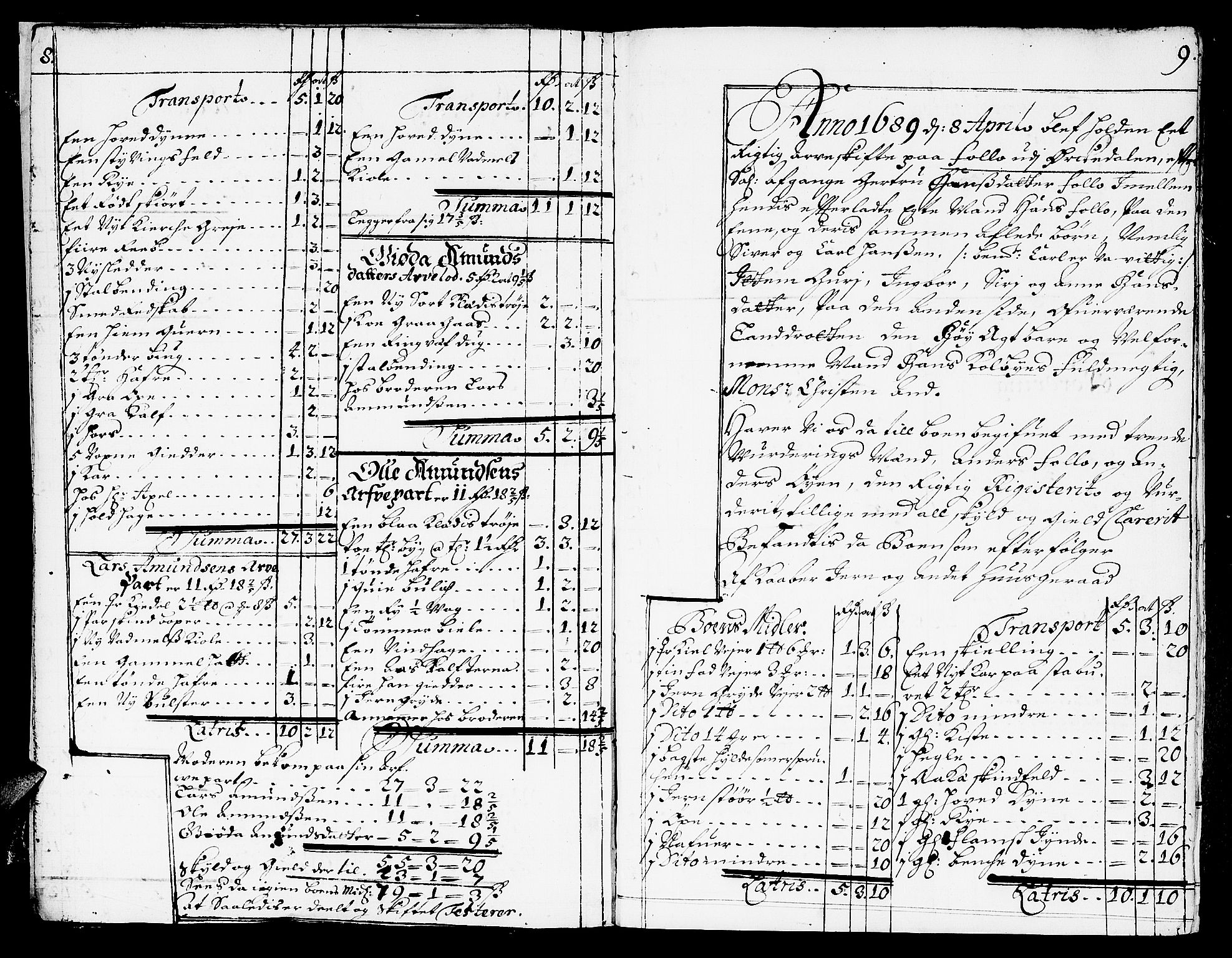 Orkdal sorenskriveri, AV/SAT-A-4169/1/3/3Aa/L0002: Skifteprotokoller, 1689-1696, p. 8-9