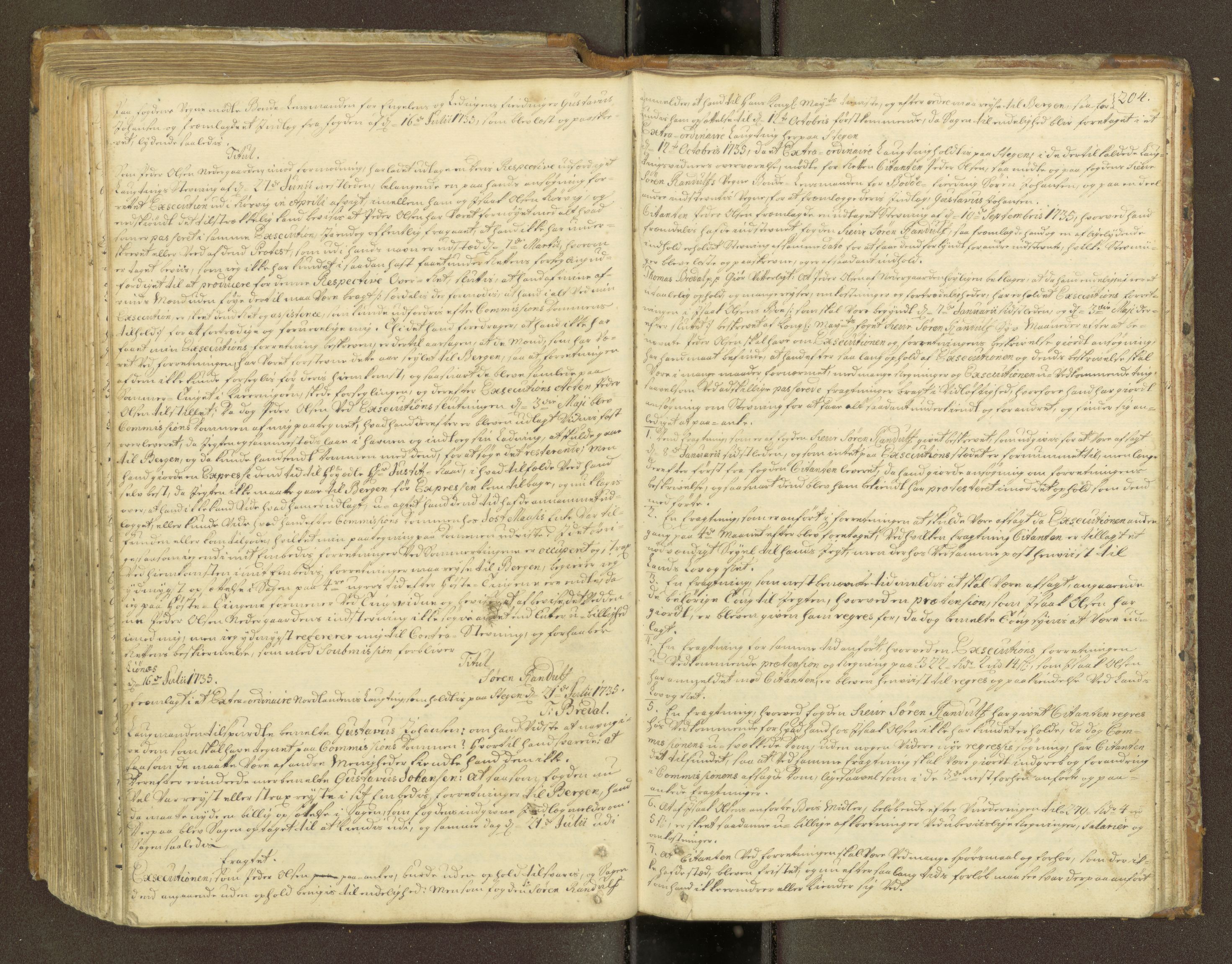 Nordland og Finnmarks lagstol, AV/SAT-A-5608/X/L0011: Domkopibok/justisprotokoll, 1733-1736, p. 203b-204a