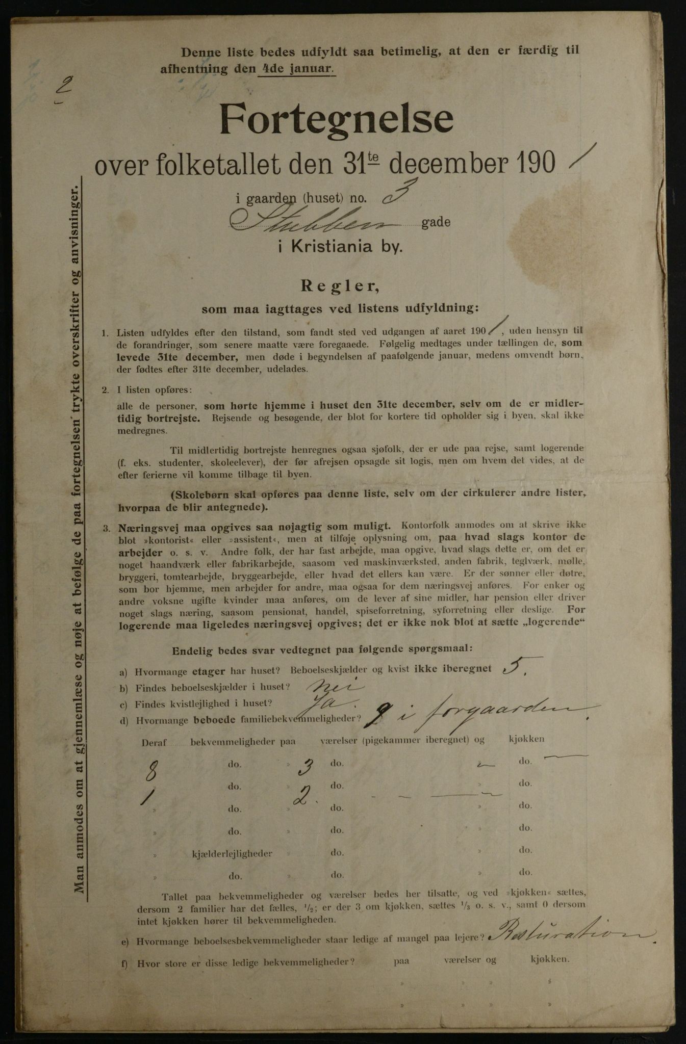 OBA, Municipal Census 1901 for Kristiania, 1901, p. 16107